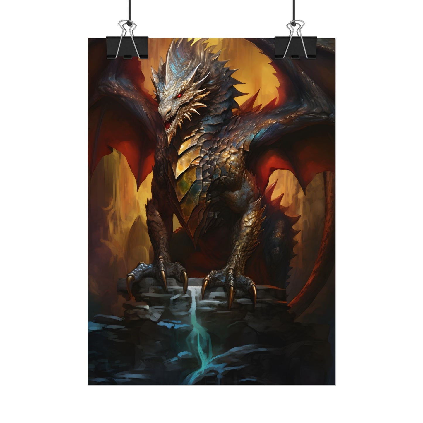 Fantasy Castle Guardian: Majestic Dragon Soars in Mid-Air - Poster