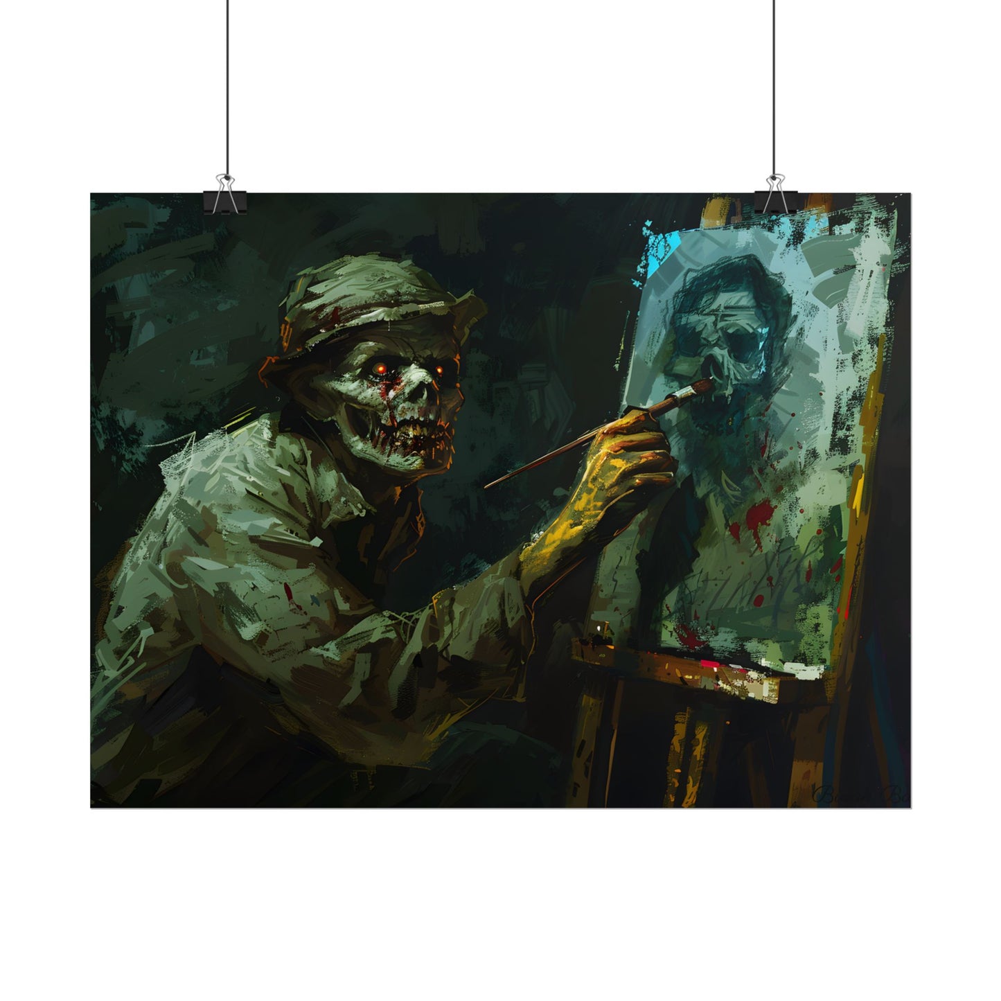 Zombie Painter in Action: Original Digital Art Piece - Poster