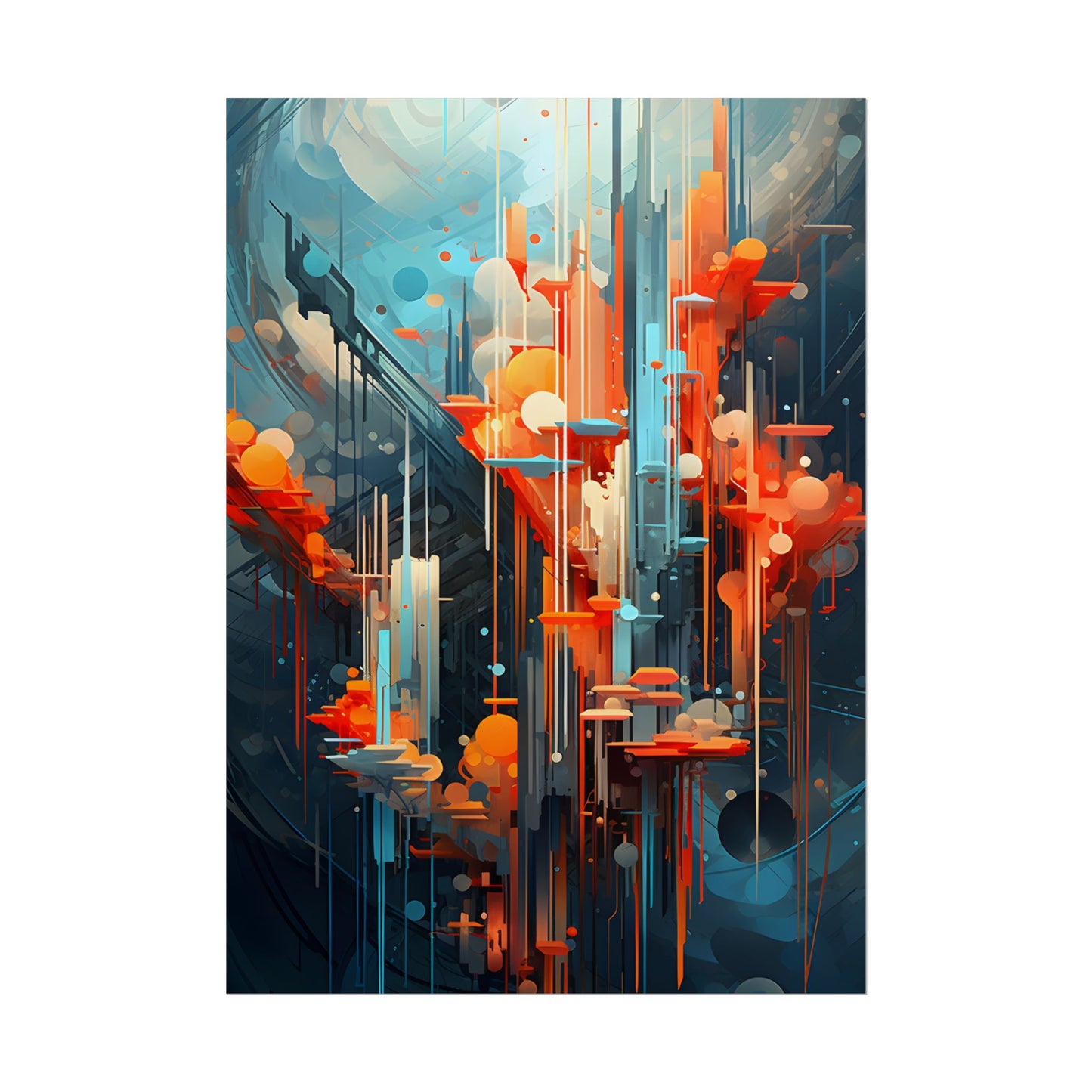 Abstract Cyber Dreamscape: Vibrant Colors and Neon Lights Digital Art - Poster