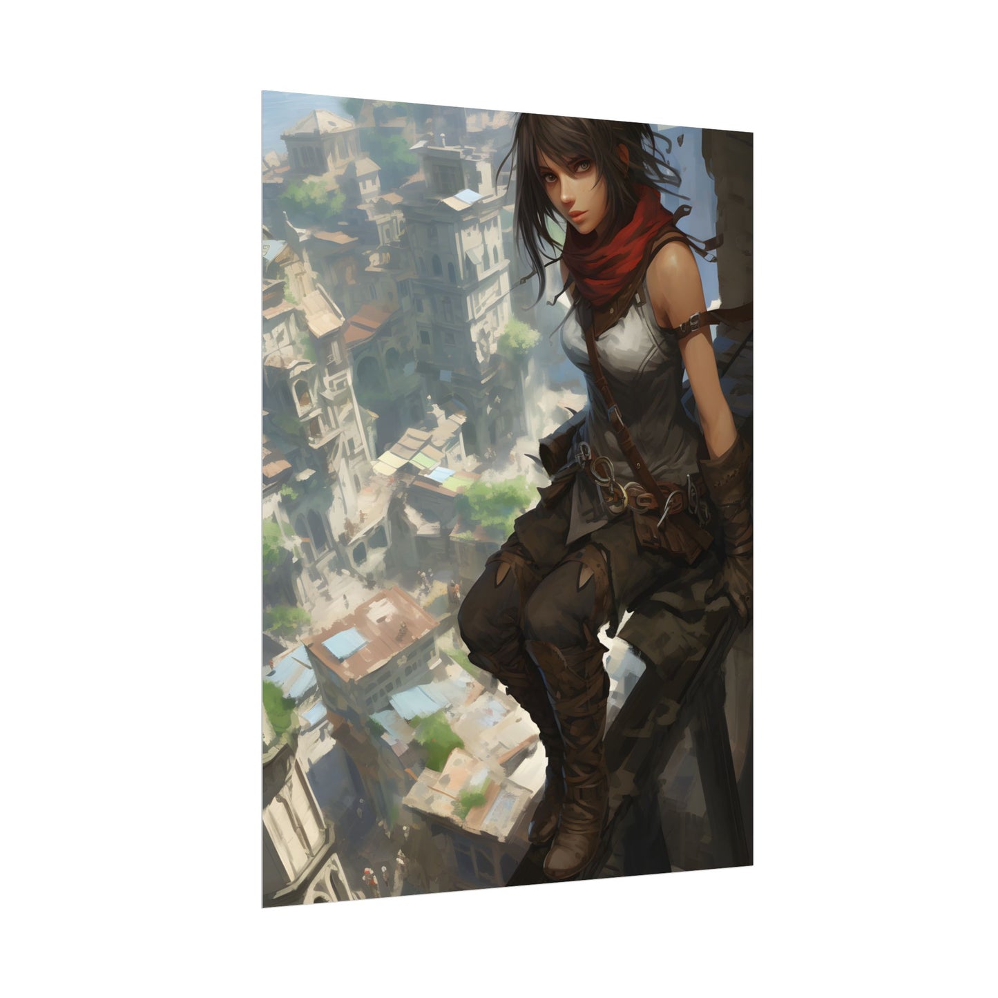 Anime Fantasy Bird's Eye View: White Feathers Digital Art - Poster