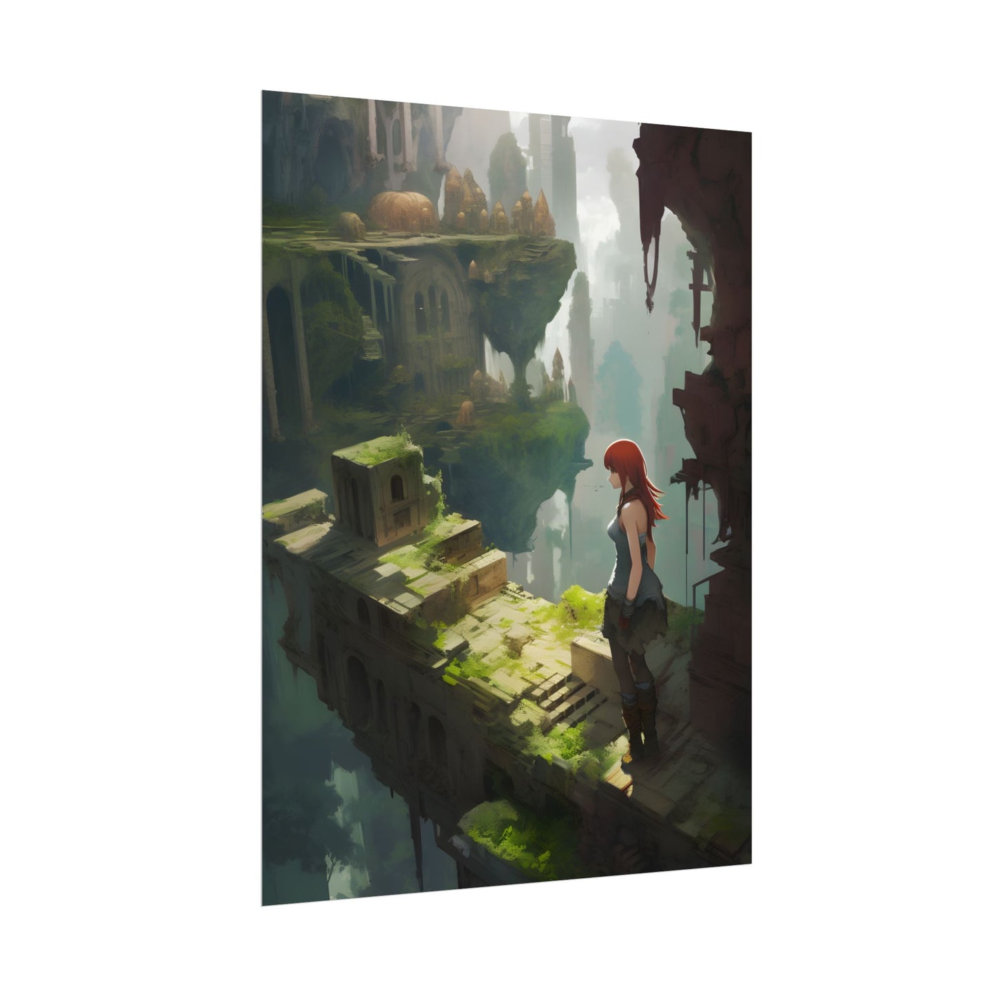 Anime Red Haired Female: Dramatic Eyes Art - Poster