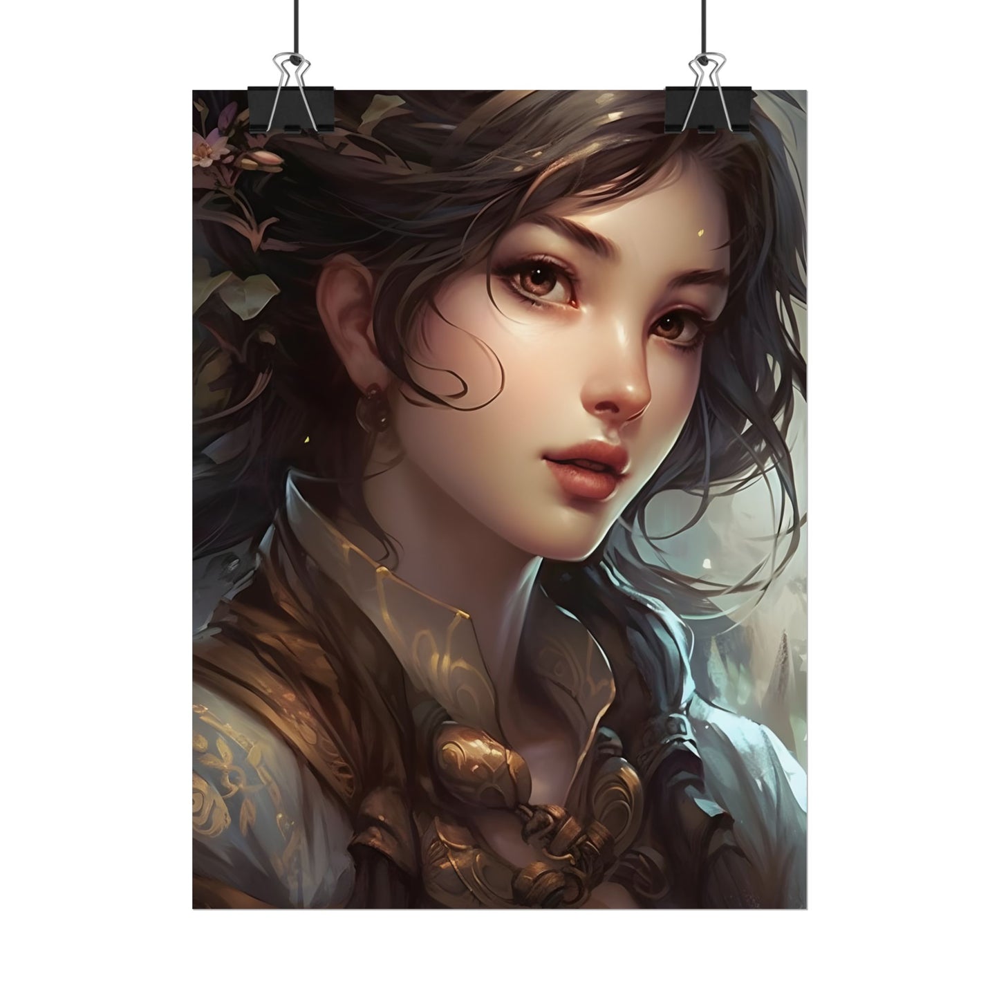 Astonishing Brunette Portrait: Elegant Digital Artwork - Poster