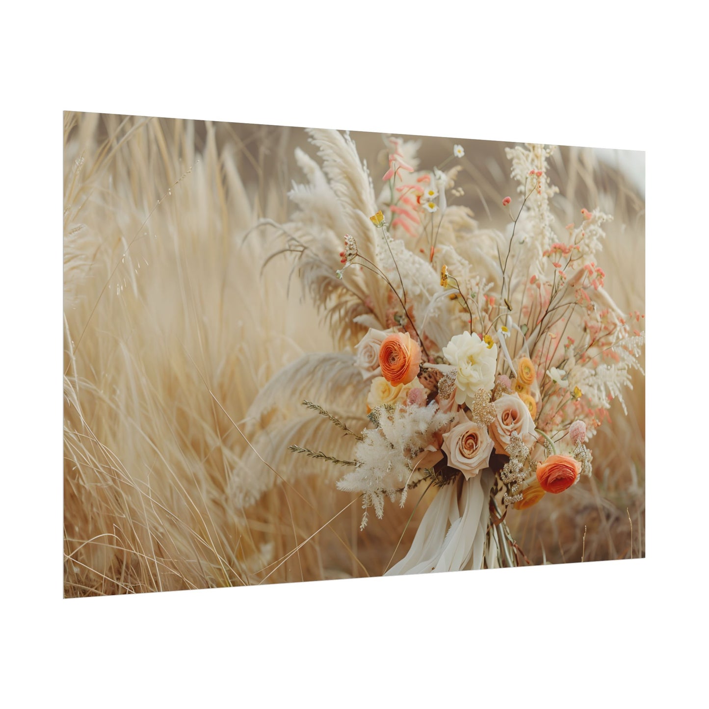 Whimsical Floral Oasis: Vibrant Pampas Artwork - Poster