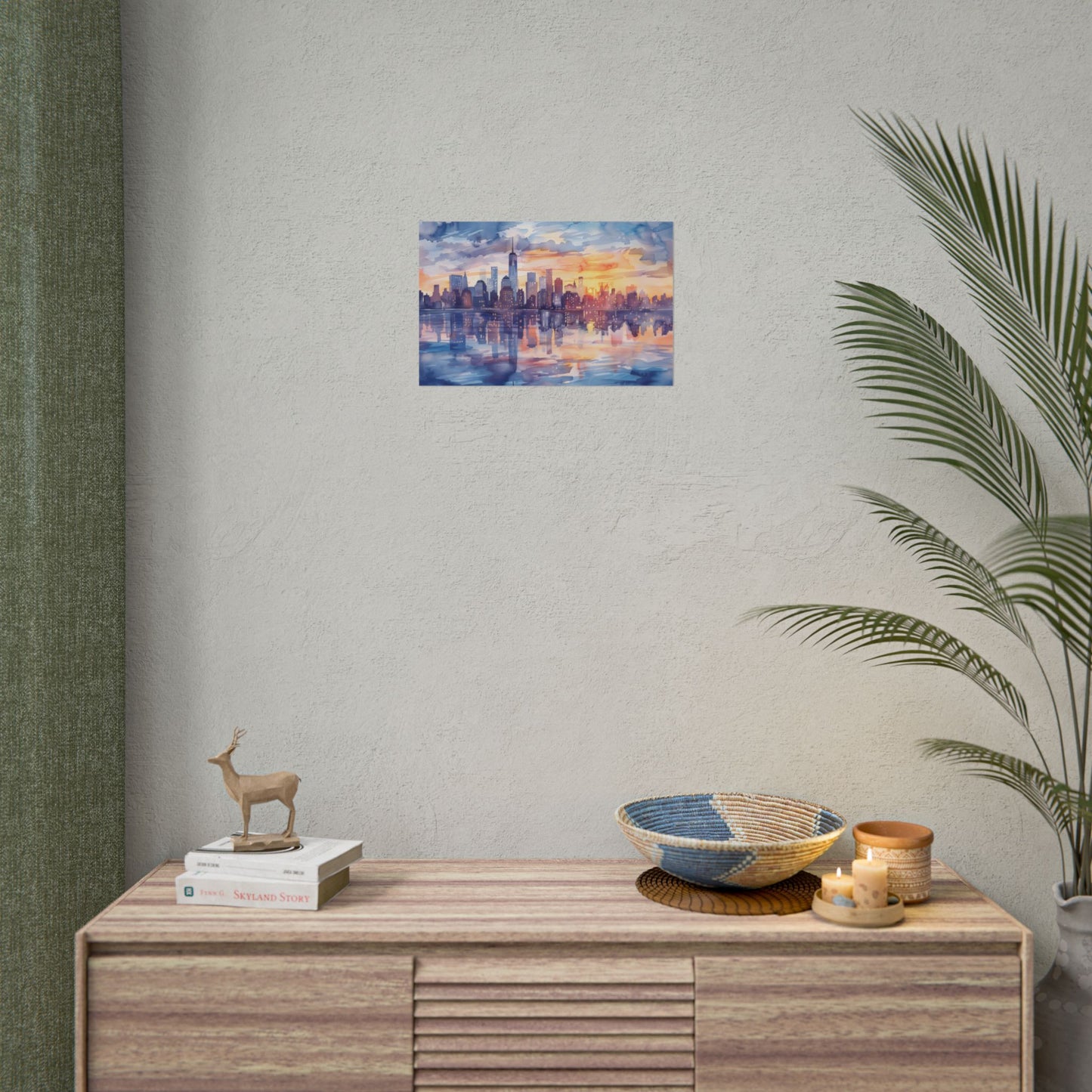 Watercolor New York City Sunset Skyline: Artistic NYC View - Poster