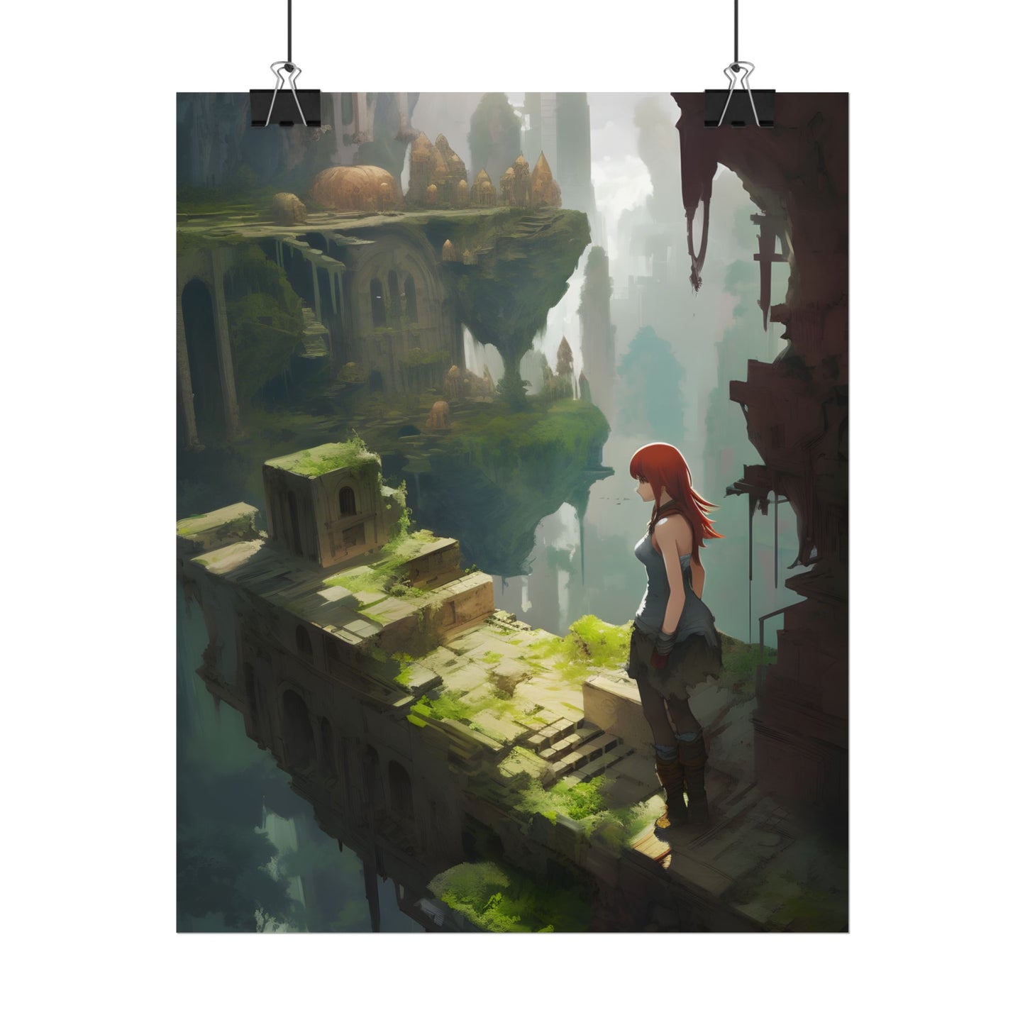 Anime Red Haired Female: Dramatic Eyes Art - Poster