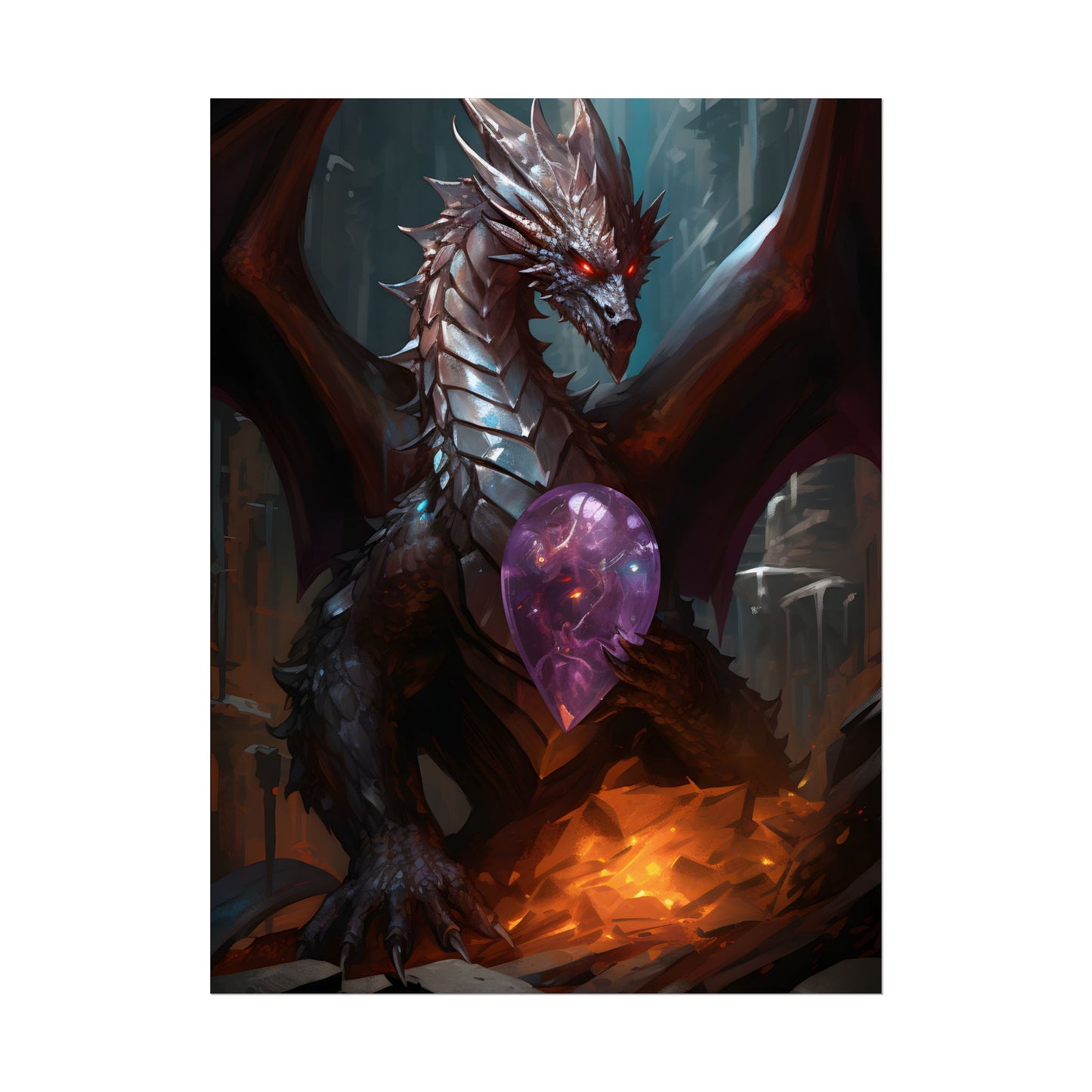 Ancient Fantasy Dragon Guarding Lair: Mythical Artwork - Poster