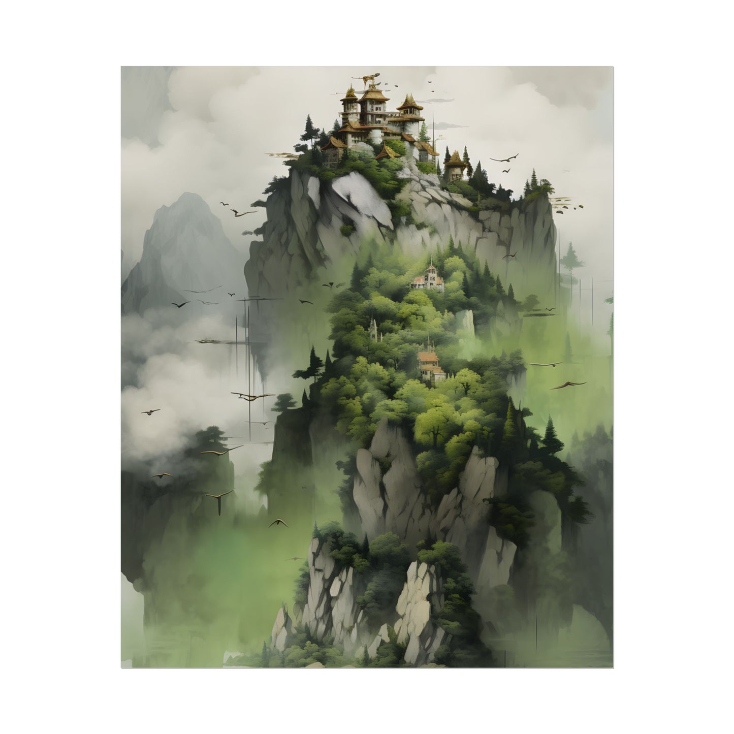 Landscape Masterpiece: Vibrant Ash Magenta & Moss Green Nature Scene - Poster