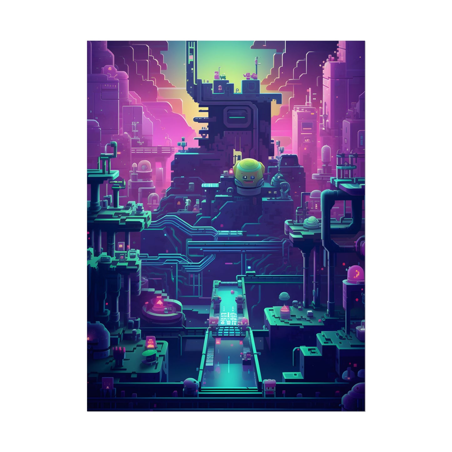 Vibrant Cyber-Pets: Gamified Pixelated Digital Art - Poster