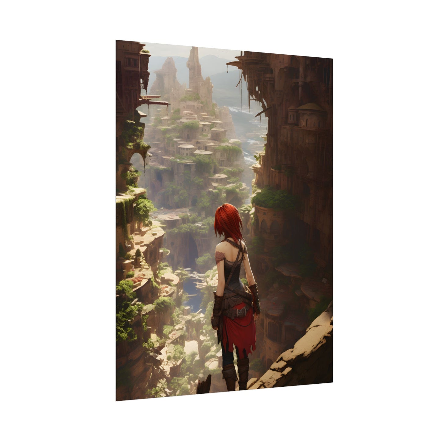 Anime Red Haired Female: Dramatic Bird's Eye View - Poster