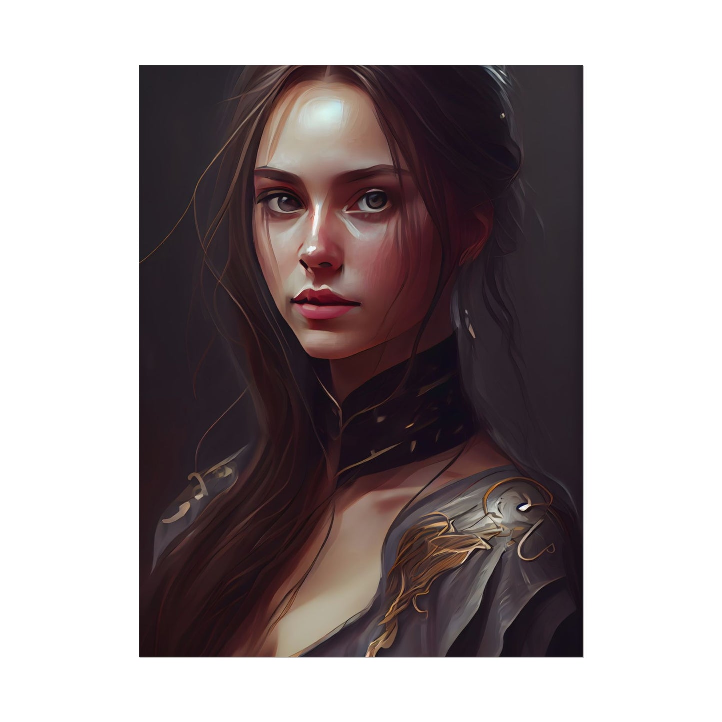 Elegant Indoor Portrait: Brown Hair Beauty - Poster