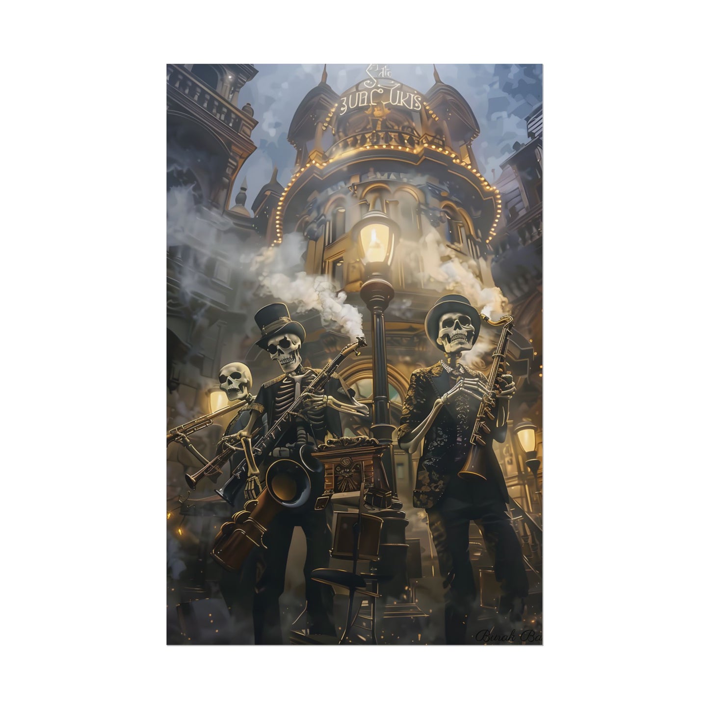 Victorian Skeleton Jazz Band: Nostalgic Lowbrow Art Piece - Poster