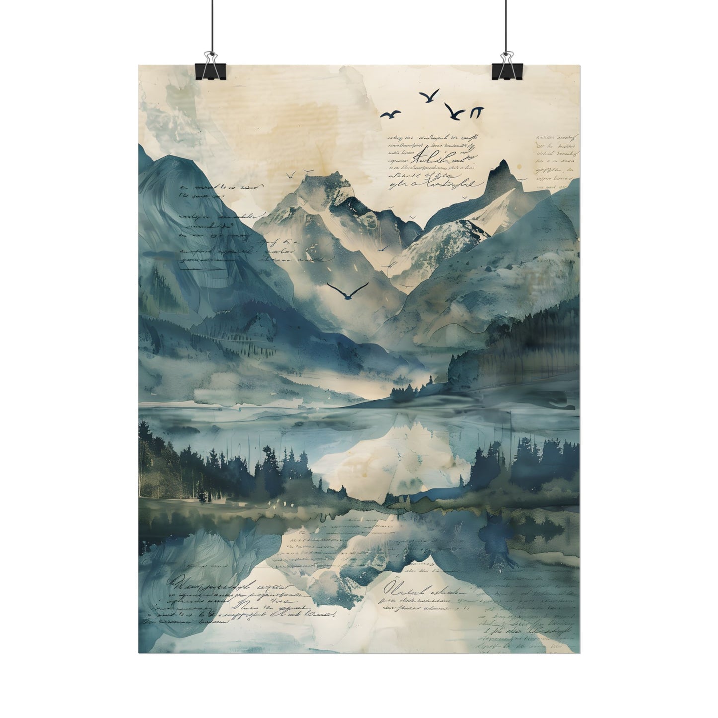 Serene Mountain Landscape: Wildlife Art with Birds in Flight - Poster