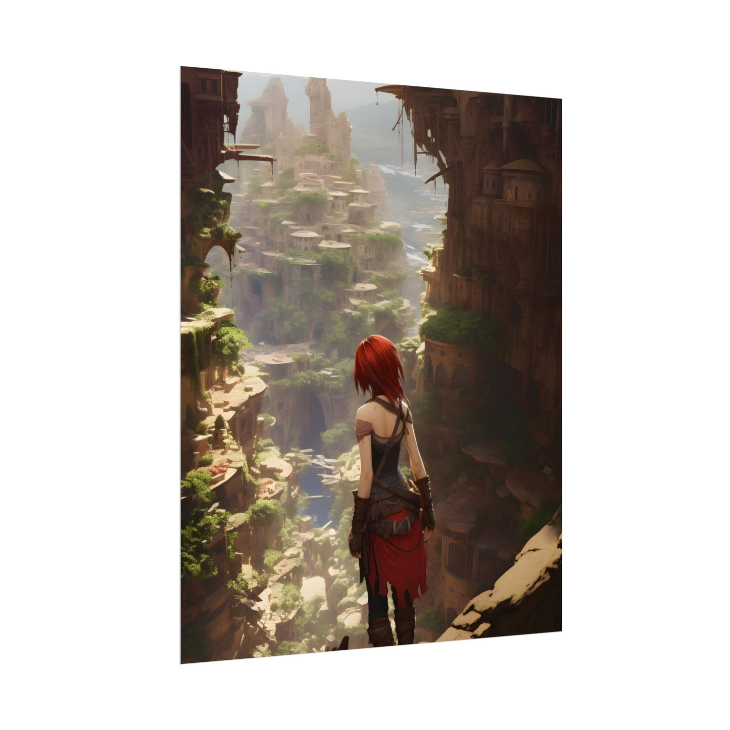 Anime Red Haired Female: Dramatic Bird's Eye View - Poster