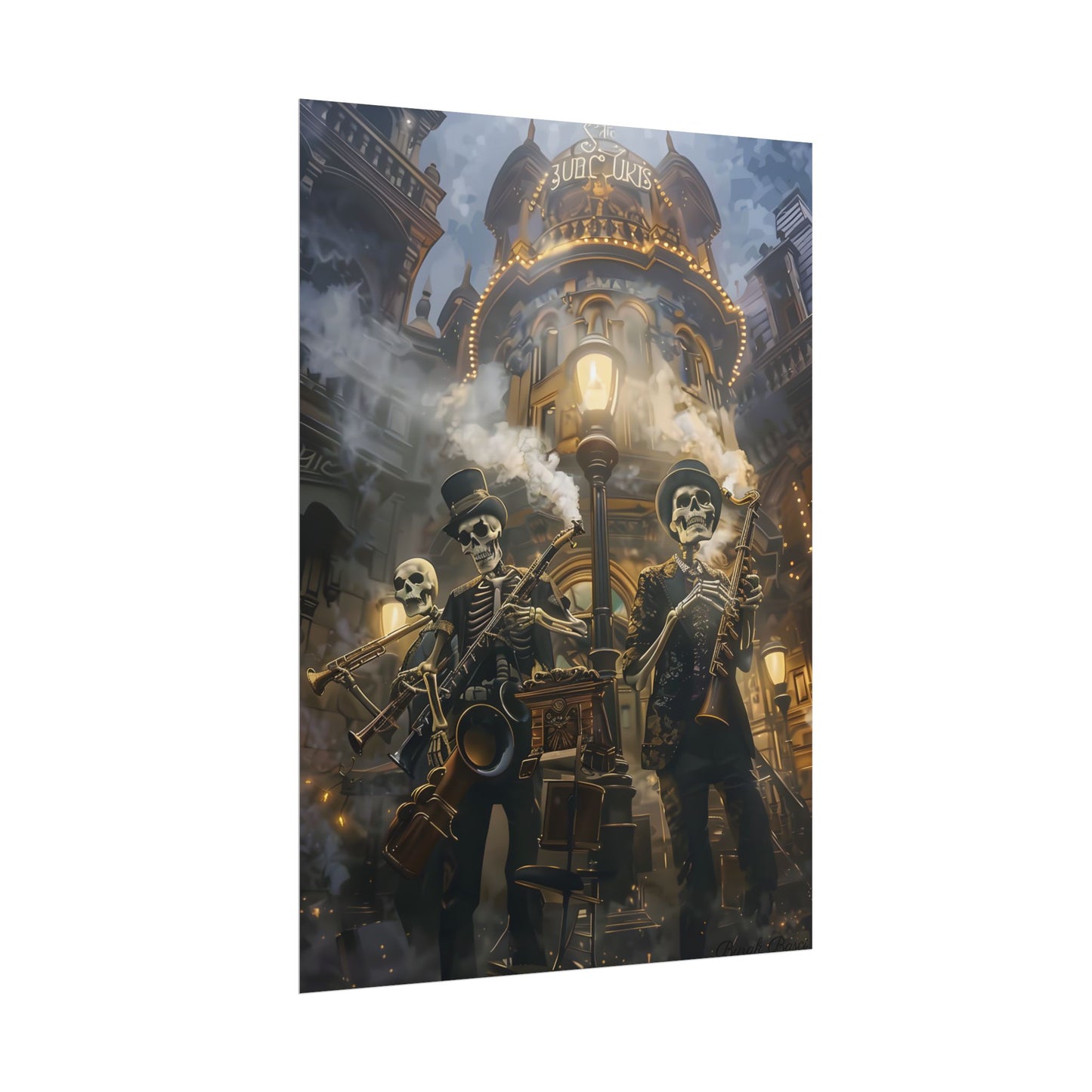 Victorian Skeleton Jazz Band: Nostalgic Lowbrow Art Piece - Poster