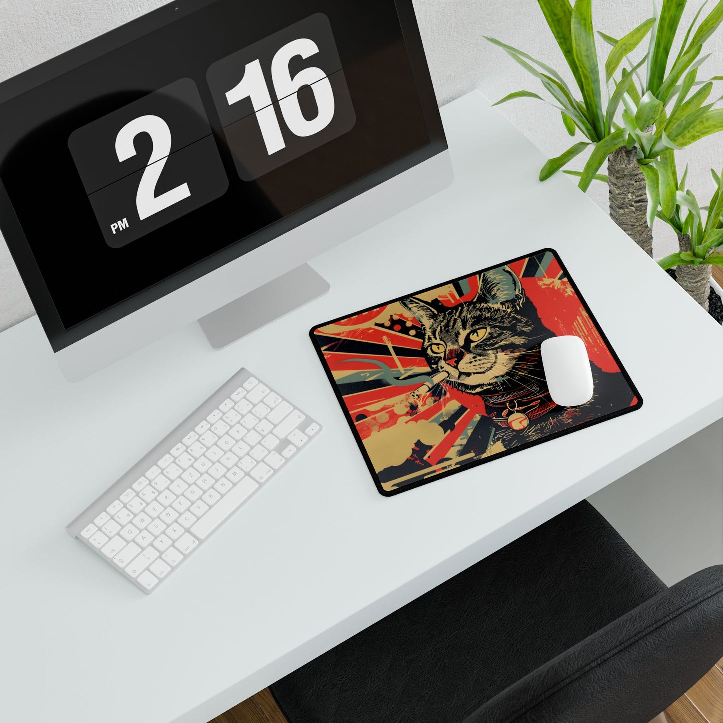 Whimsical Urban Wildlife: Cat Art in a Bolstered Setting - Desk Mat