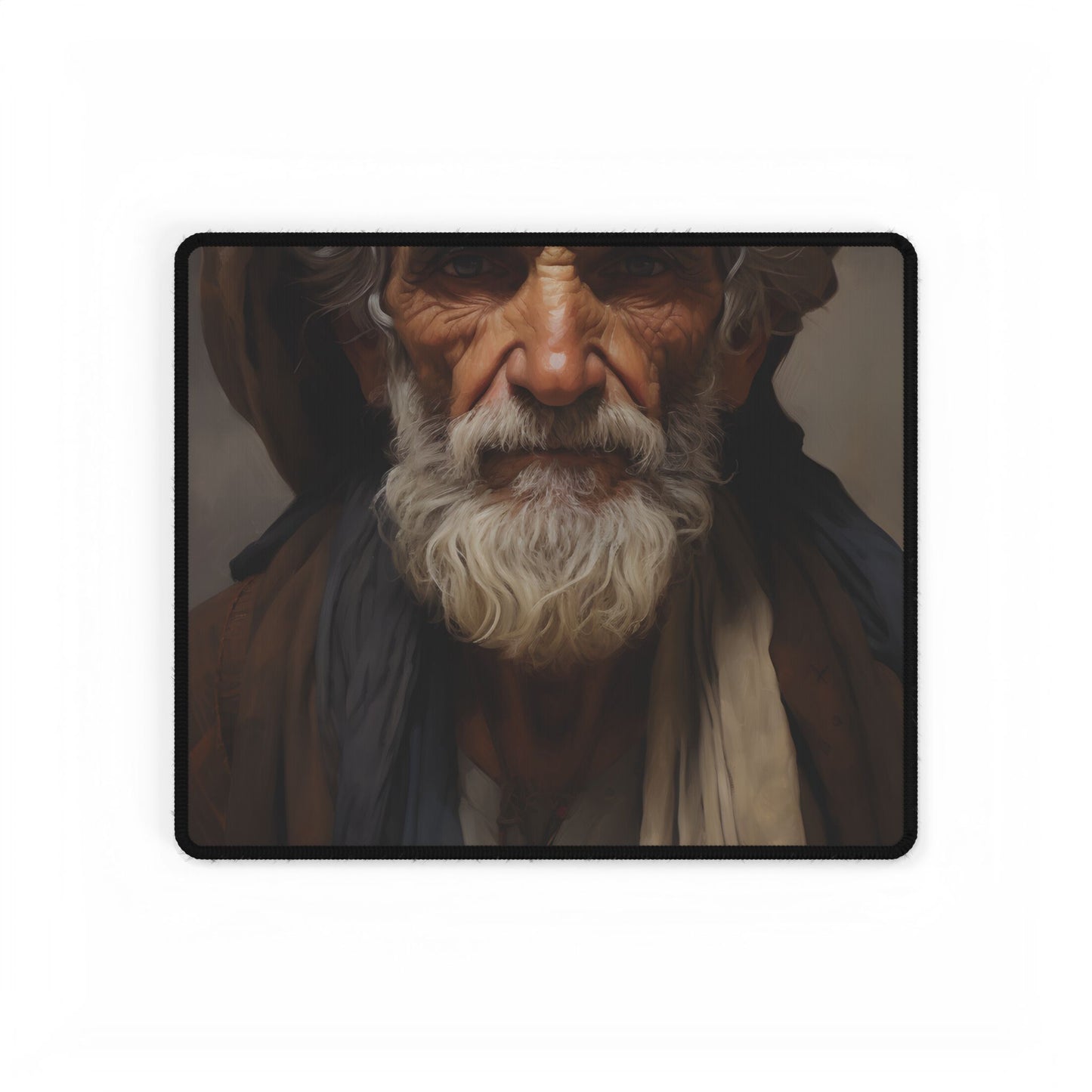 Elderly Wisdom: Serene Portrait Artwork - Desk Mat