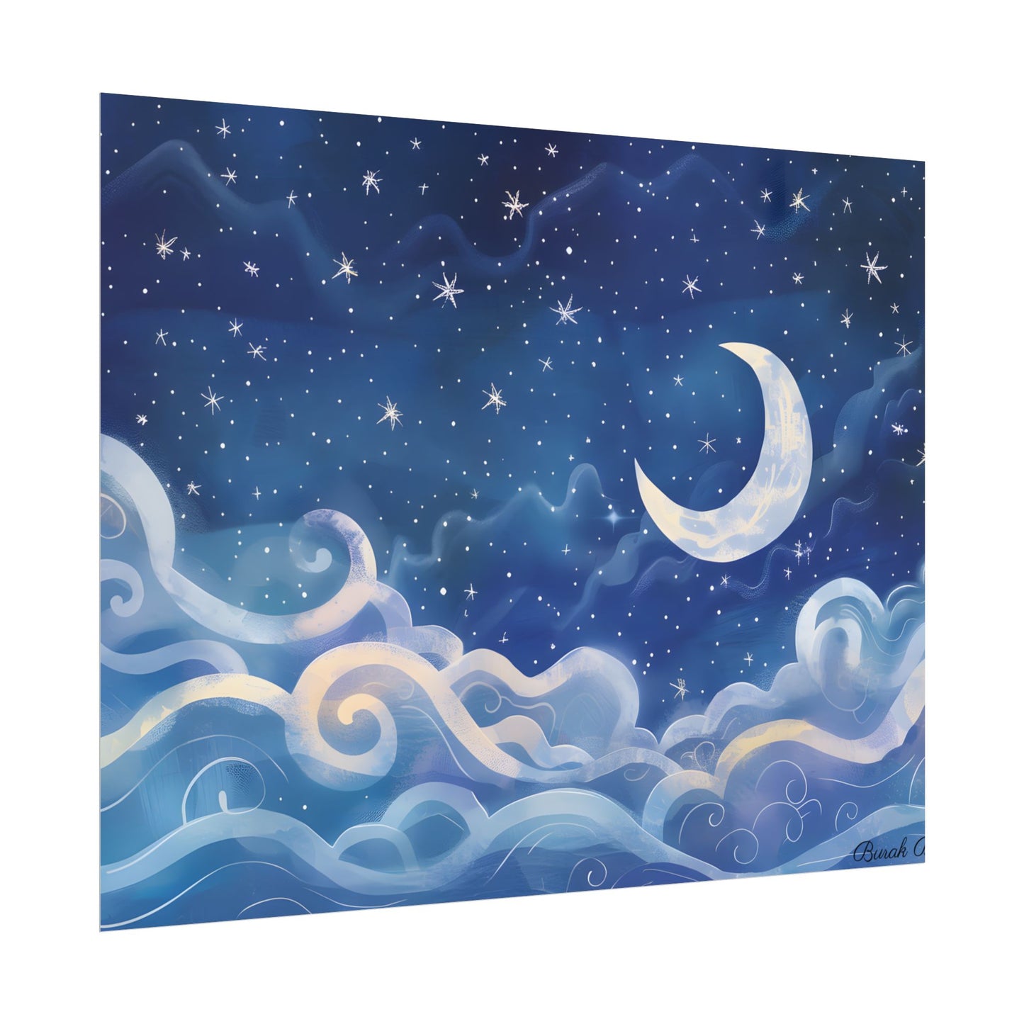 Whimsical Night Sky Dreams: Magical Illustration - Poster