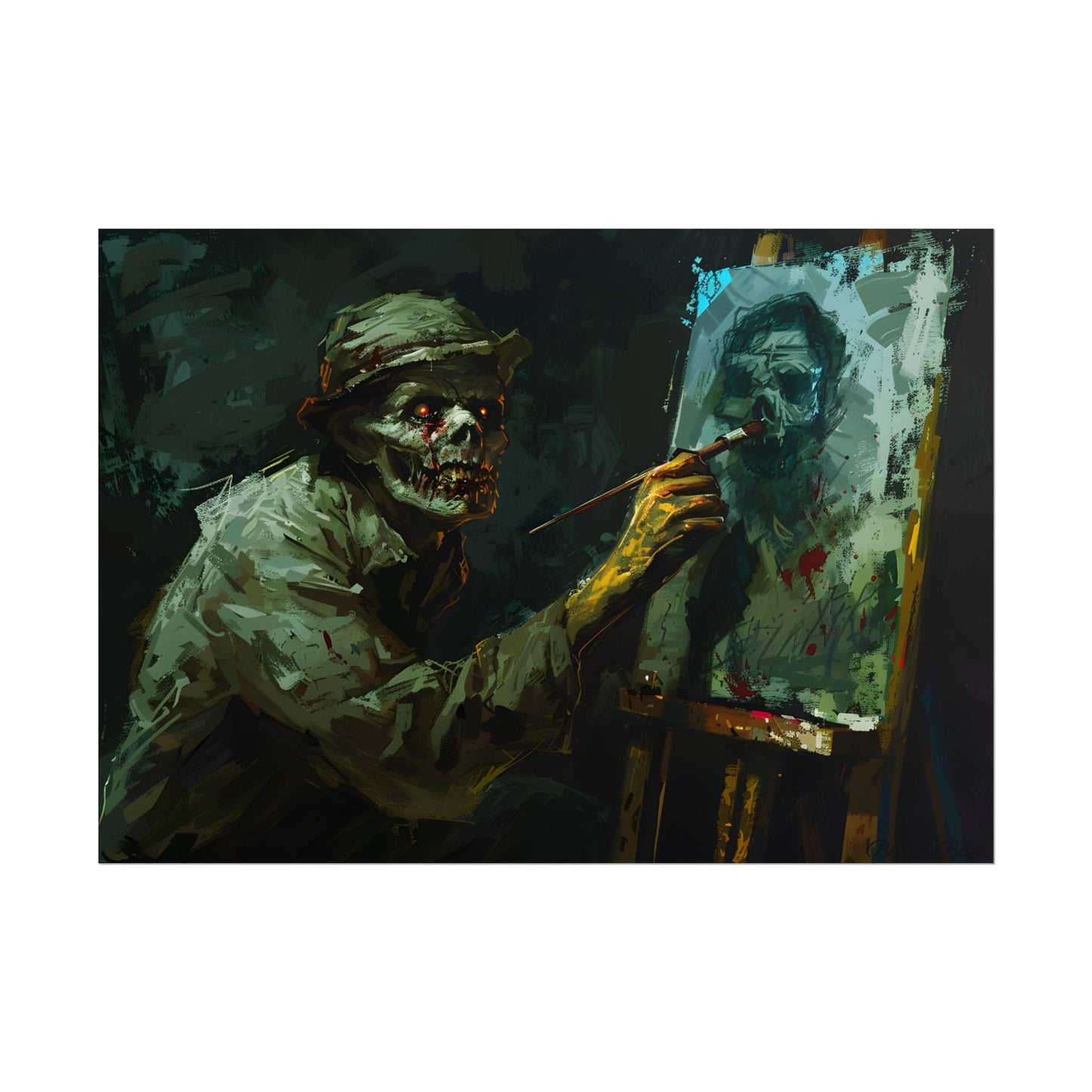Zombie Painter in Action: Original Digital Art Piece - Poster