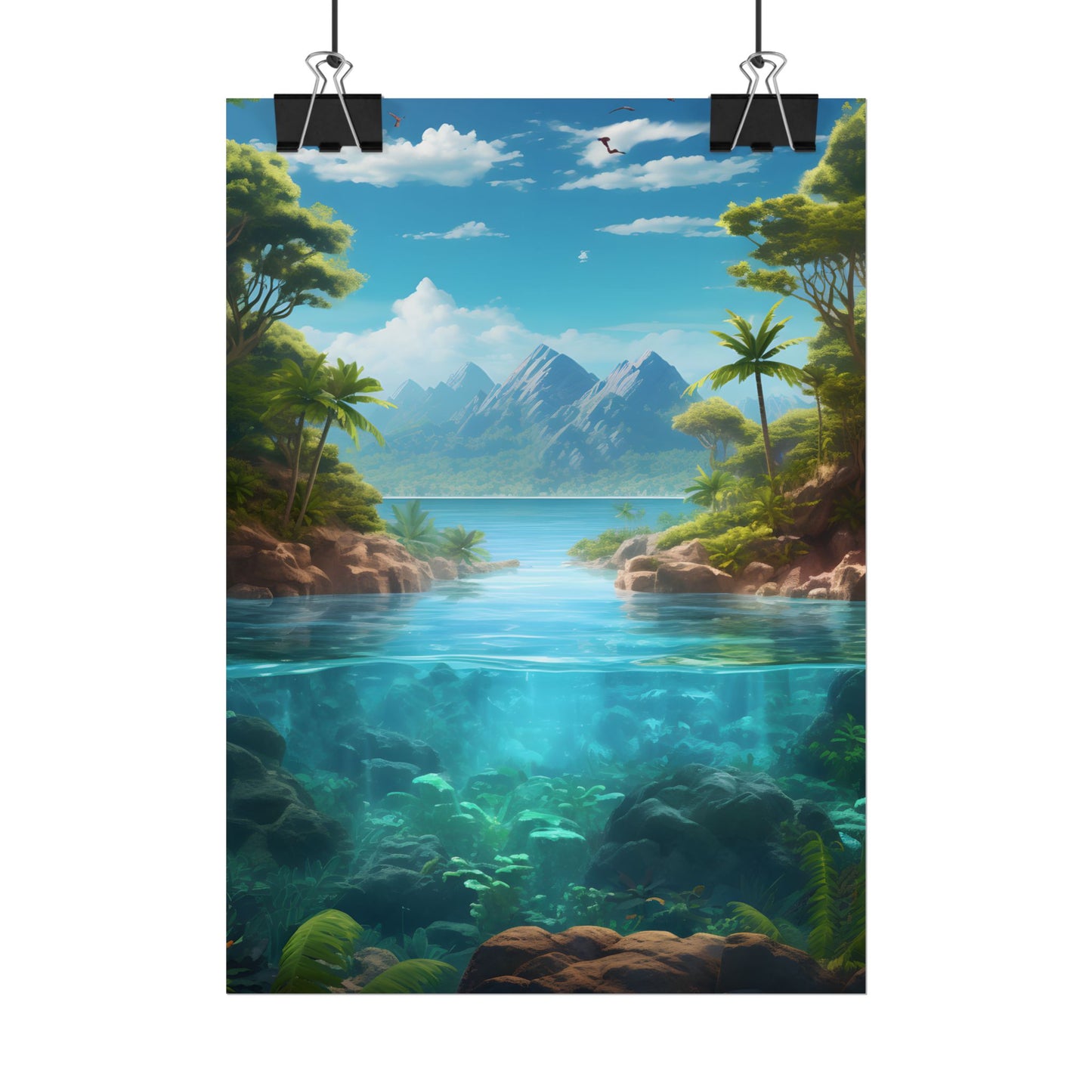 Tropical Tranquility: Serene Lagoon Island Art - Poster