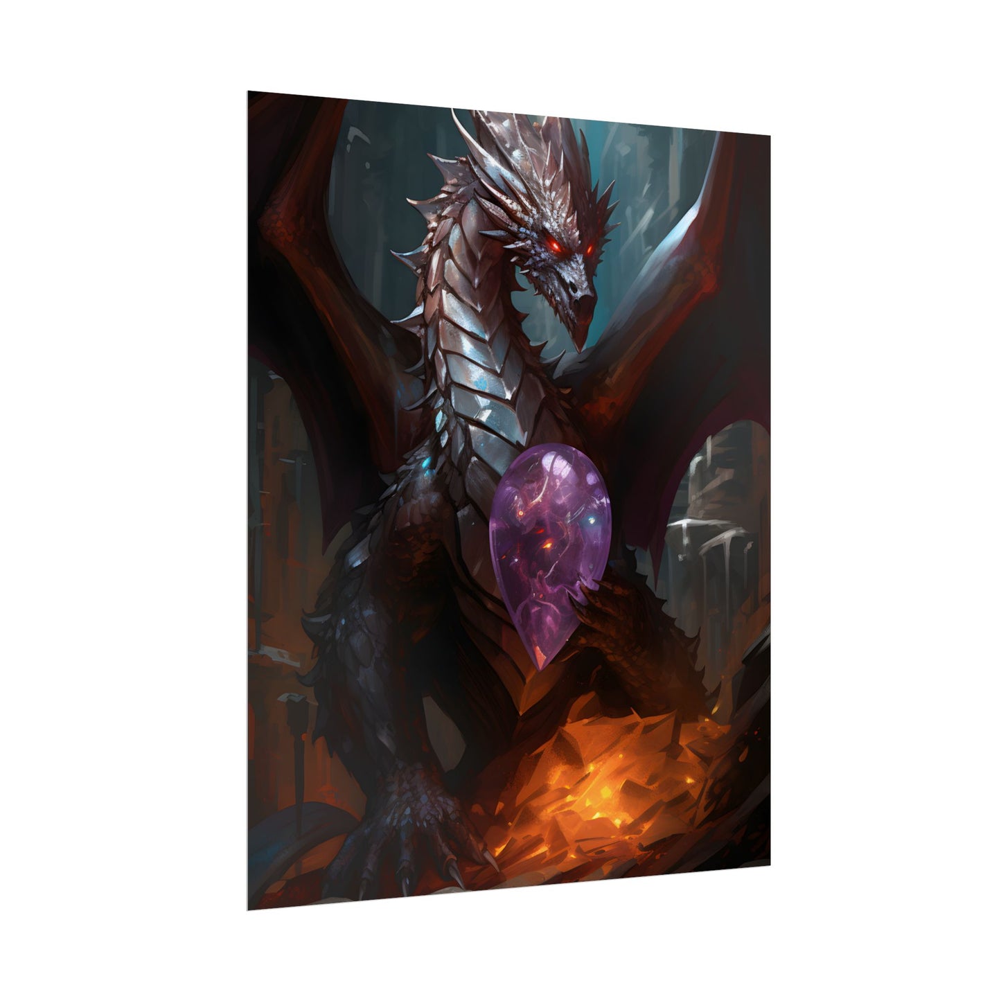 Ancient Fantasy Dragon Guarding Lair: Mythical Artwork - Poster