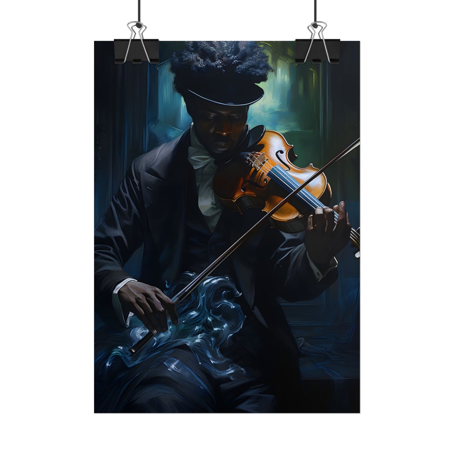 Mysterious Musician in Concentration: Portrait with Violin - Poster
