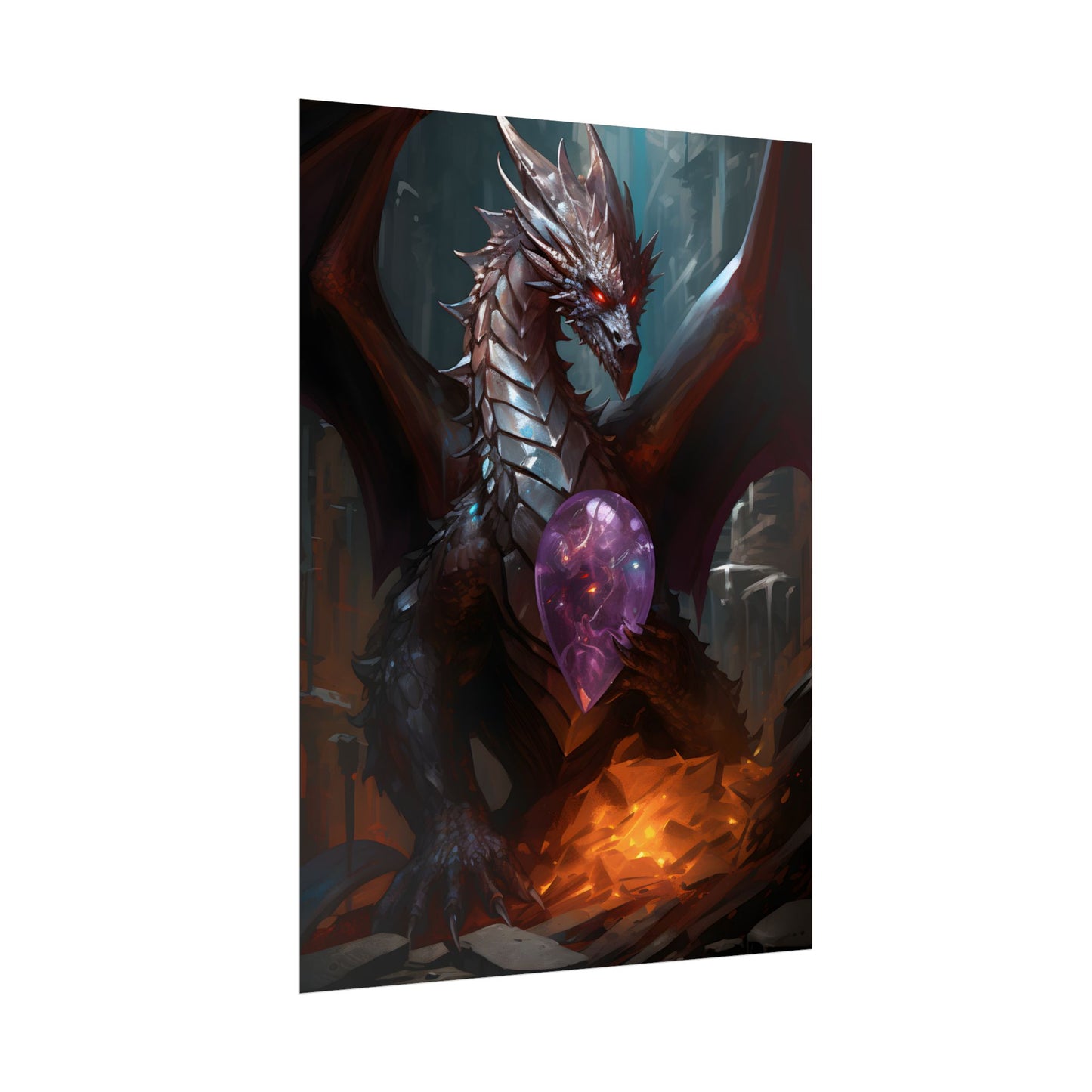 Ancient Fantasy Dragon Guarding Lair: Mythical Artwork - Poster