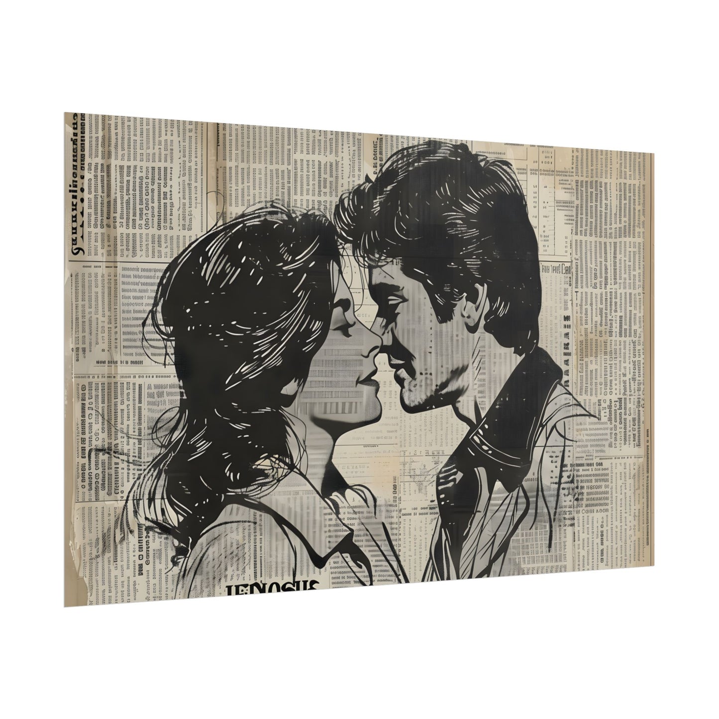 Vintage Romance Couples: Timeless Newsprint Art - Poster