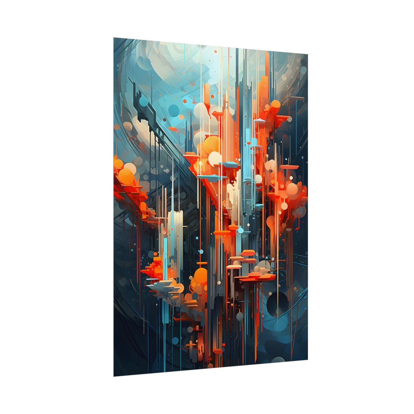 Abstract Cyber Dreamscape: Vibrant Colors and Neon Lights Digital Art - Poster