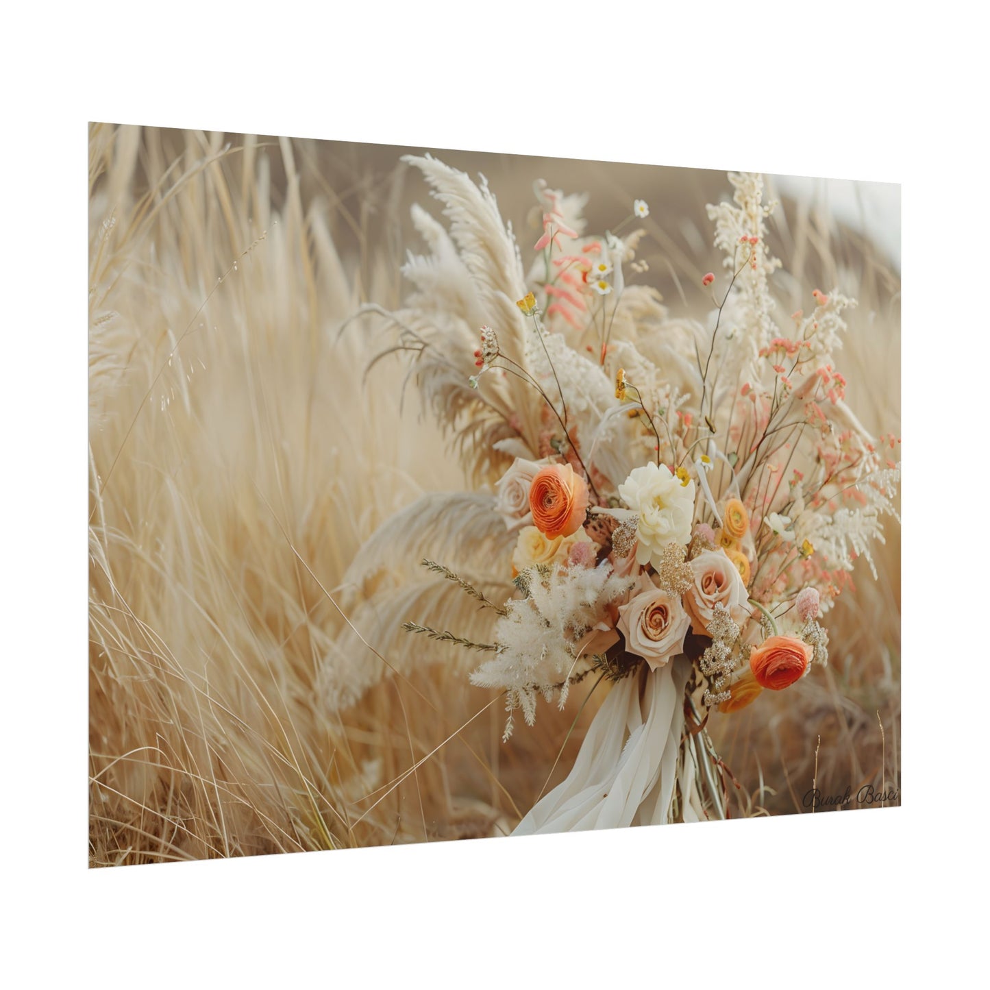 Whimsical Floral Oasis: Vibrant Pampas Artwork - Poster