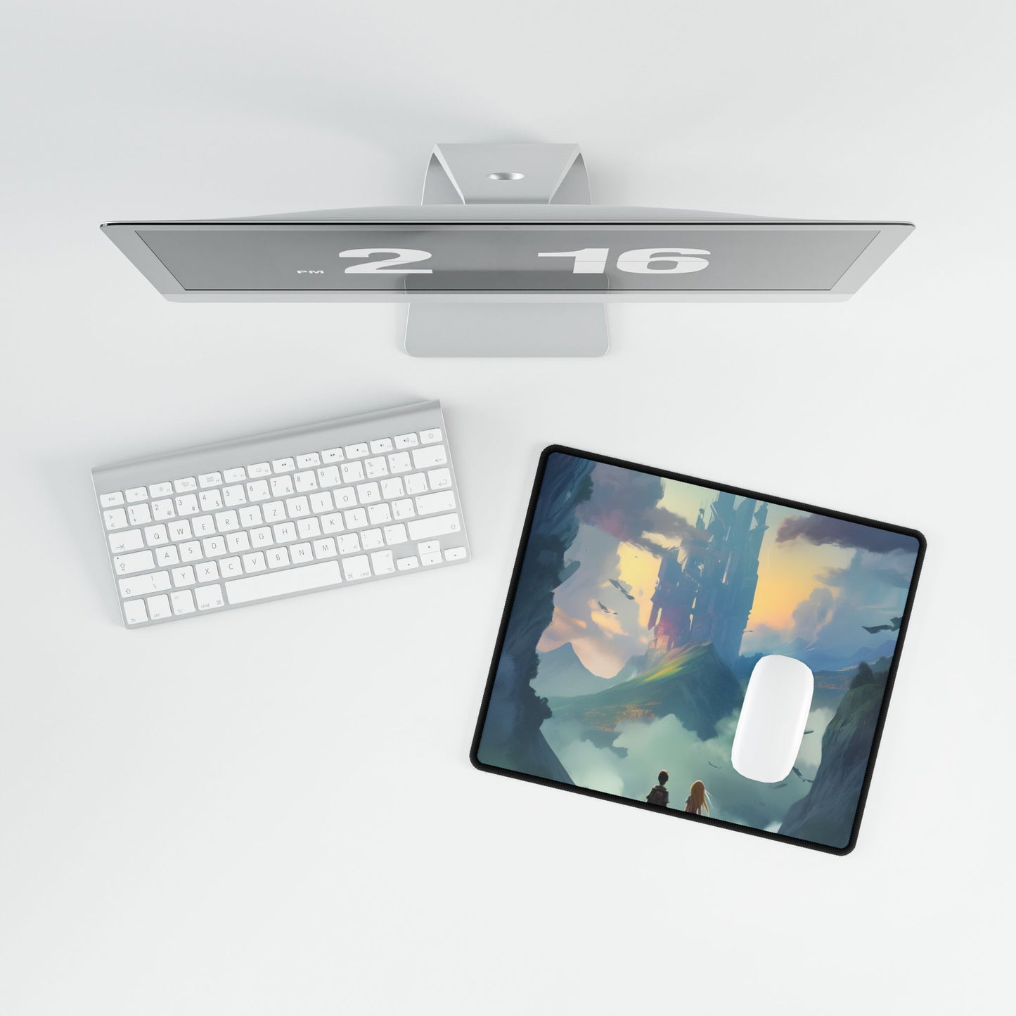 Girl and Boy on Cloudy Meadow: Candid Moment - Desk Mat