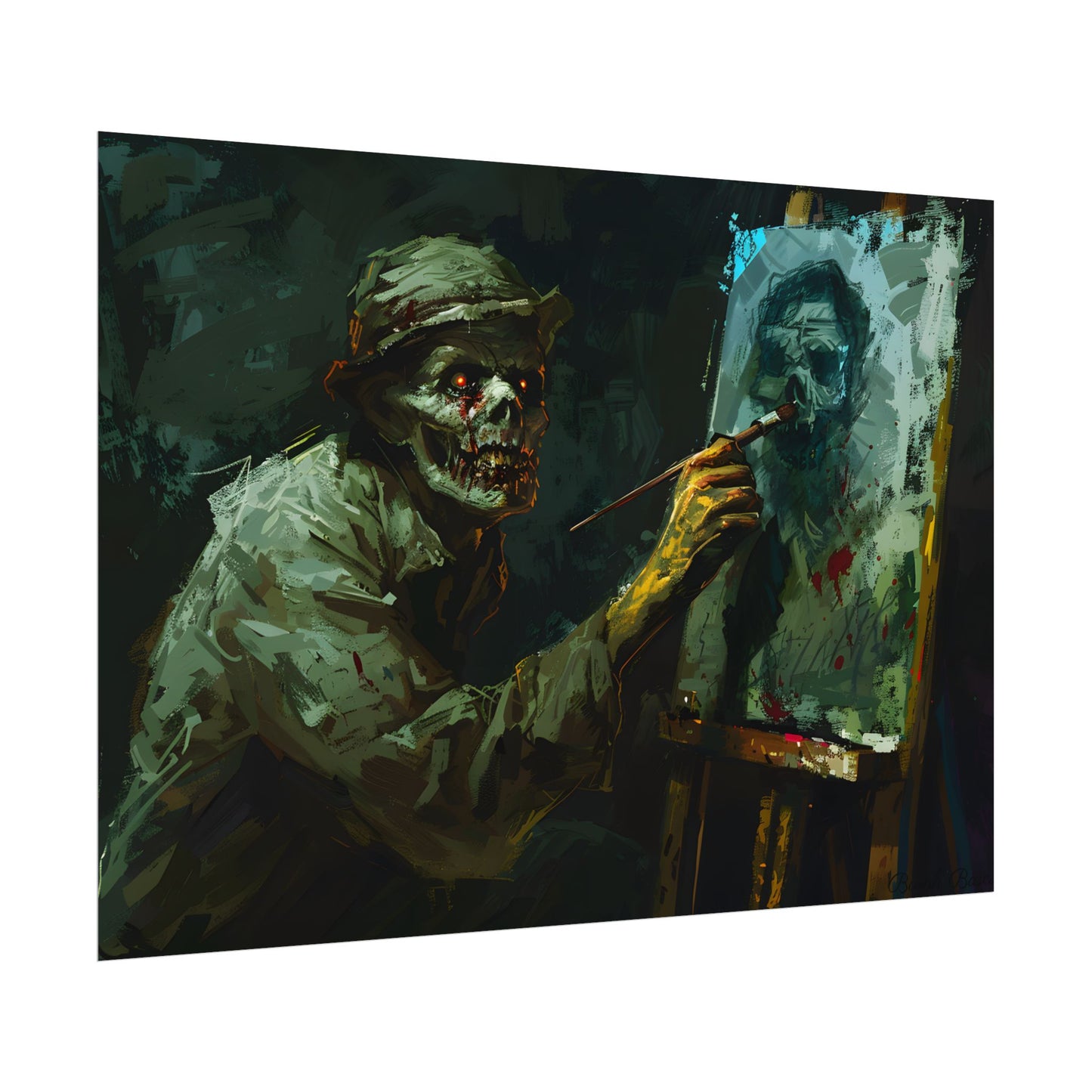 Zombie Painter in Action: Original Digital Art Piece - Poster