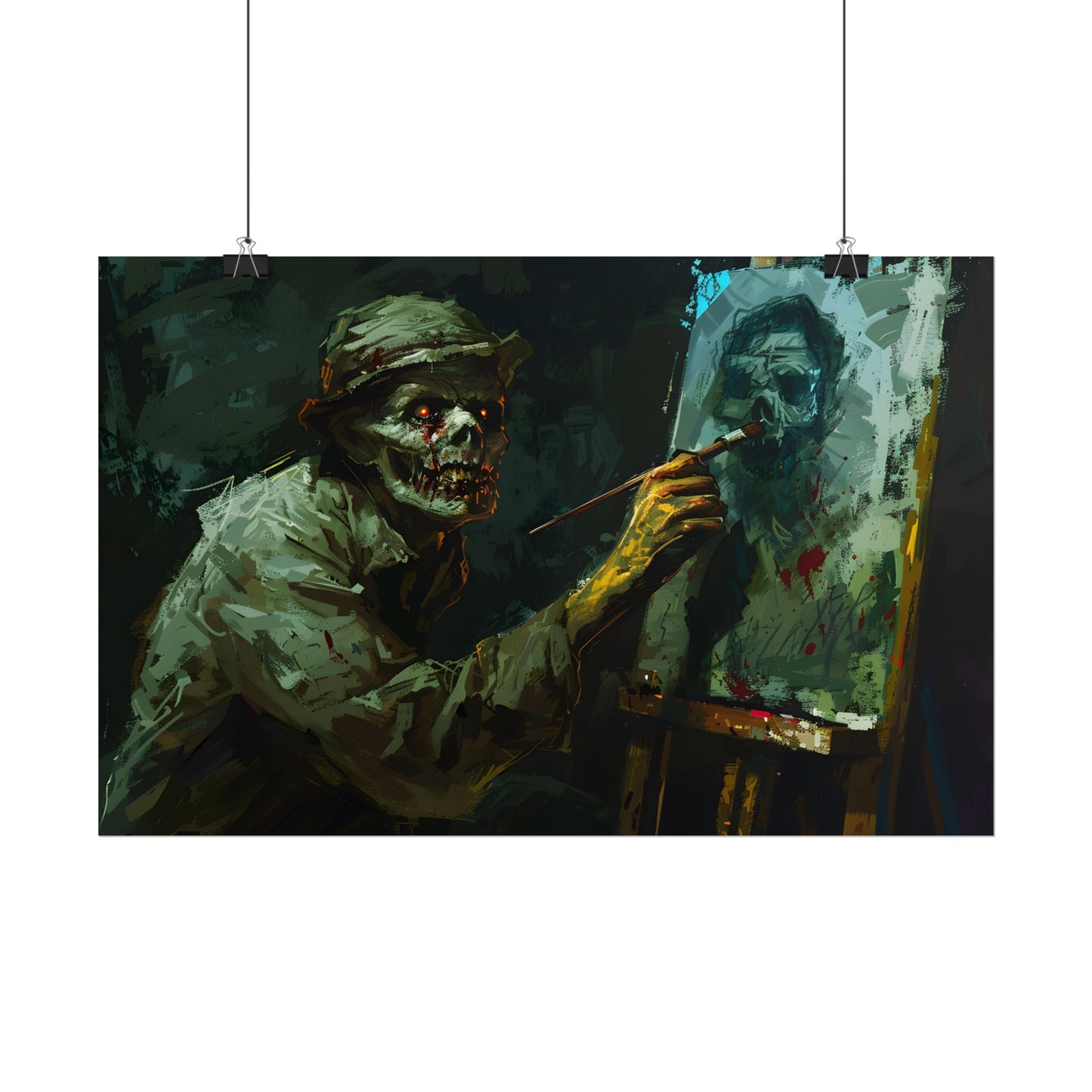 Zombie Painter in Action: Original Digital Art Piece - Poster