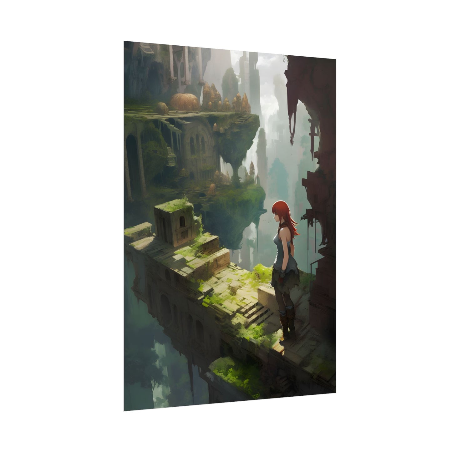 Anime Red Haired Female: Dramatic Eyes Art - Poster