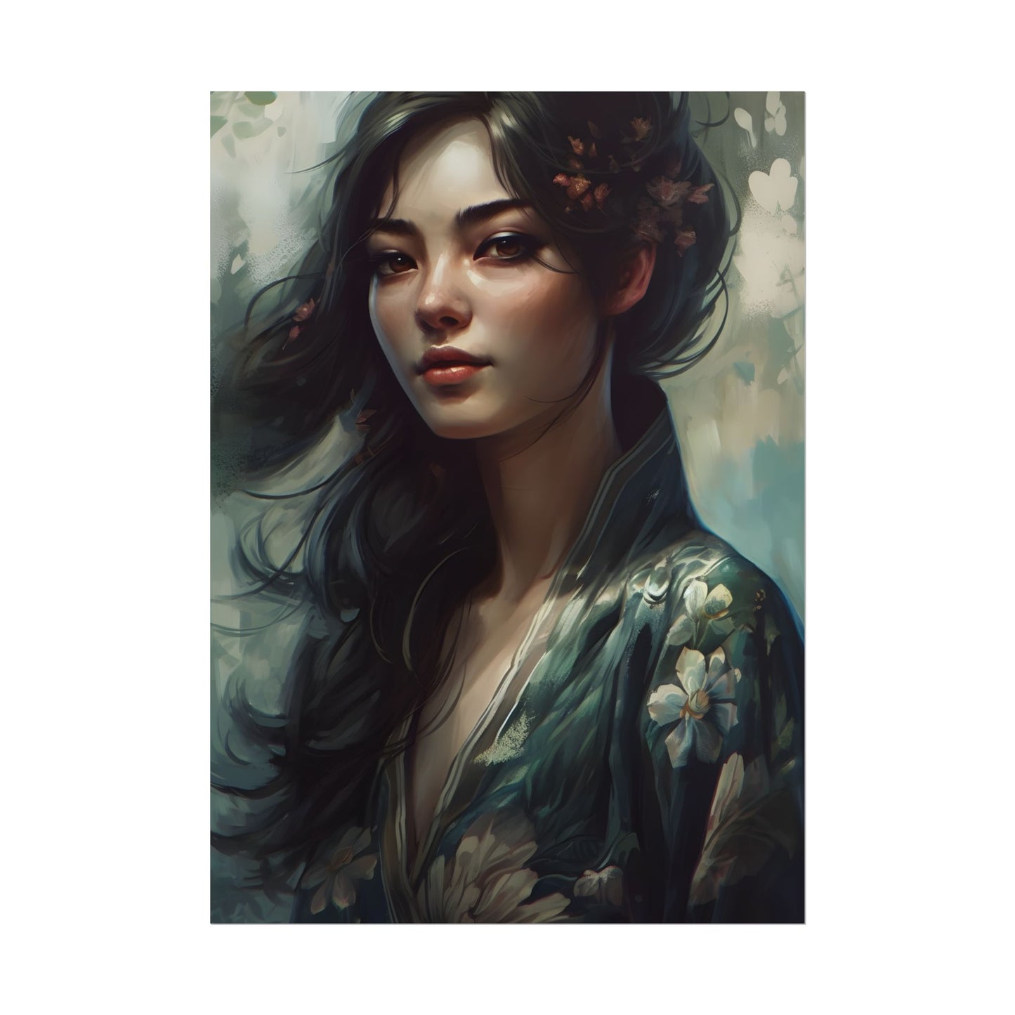 Astonishing Realistic Brown Hair Female Portrait: Studio Artwork - Poster