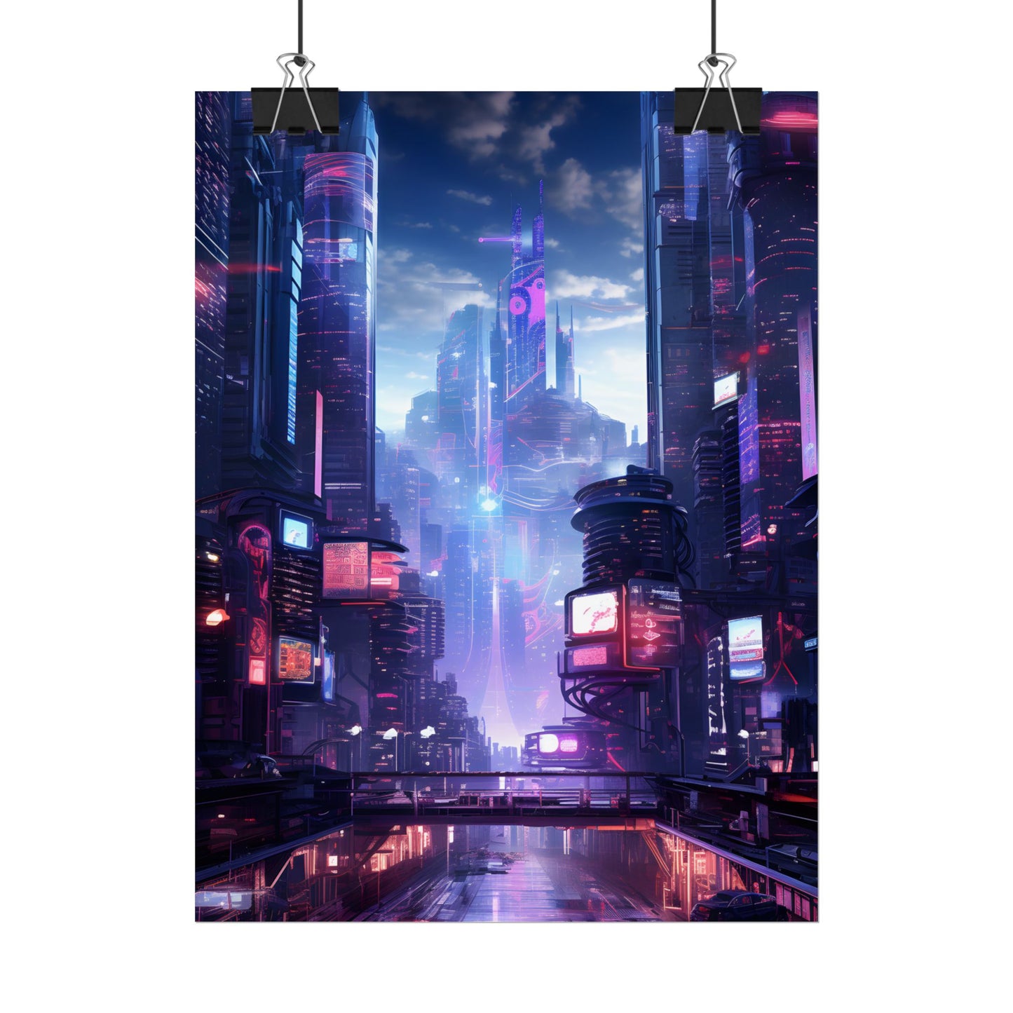Cyberpunk Dystopia: Neon Cityscape Digital Art - Poster