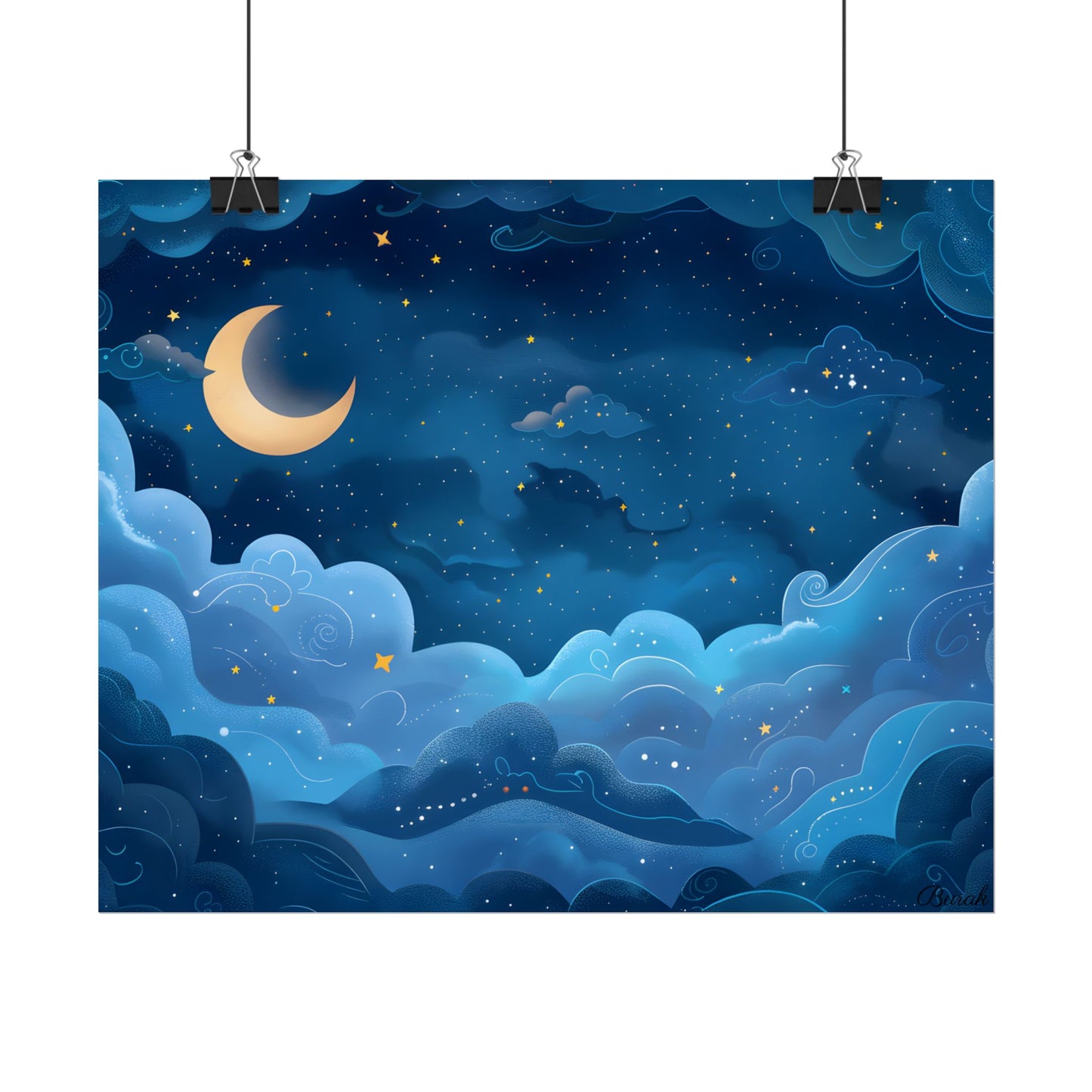 Whispers of a Whimsical Night Sky: Dreamy Celestial Artwork - Poster