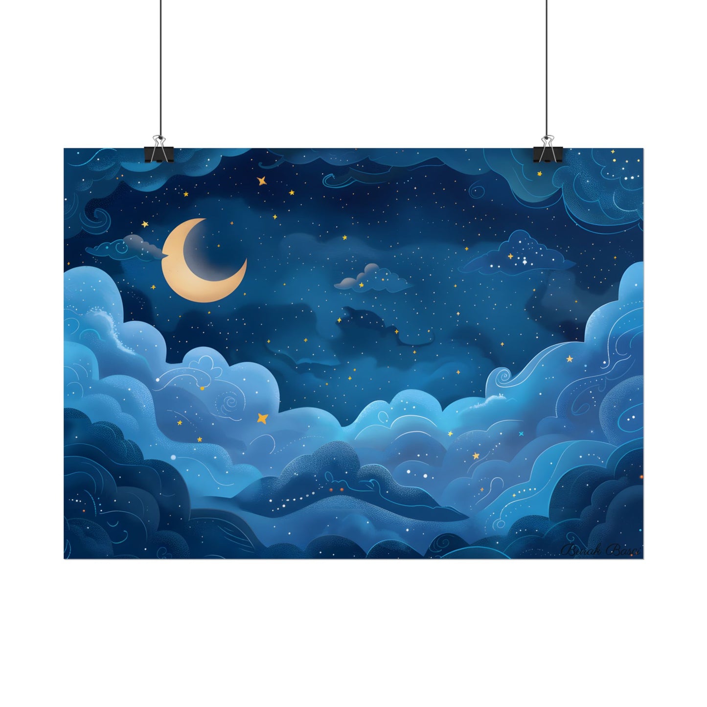 Whispers of a Whimsical Night Sky: Dreamy Celestial Artwork - Poster