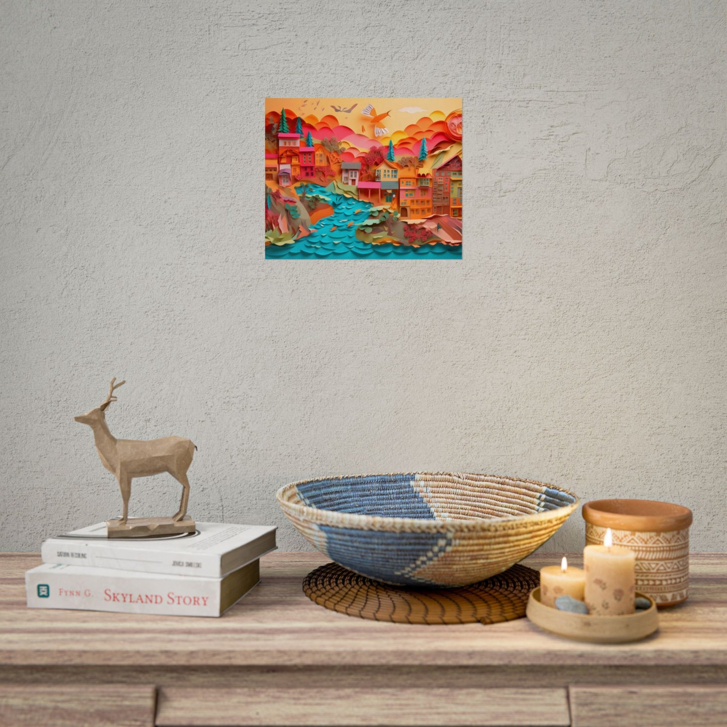 Magical Beach Quill: Vibrant Paper Art of Tropical Paradise - Poster