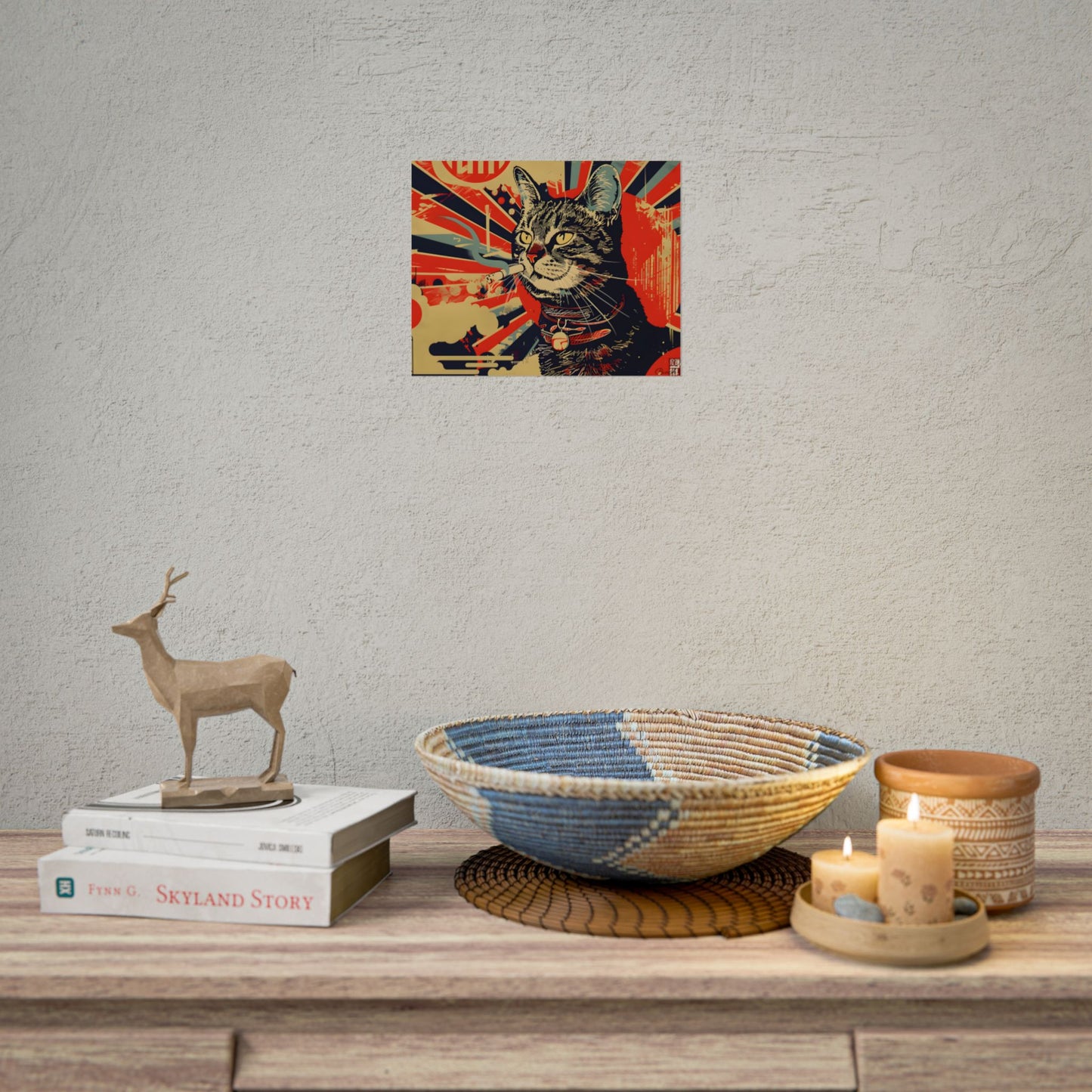 Whimsical Urban Wildlife: Cat Art in a Bolstered Setting - Poster