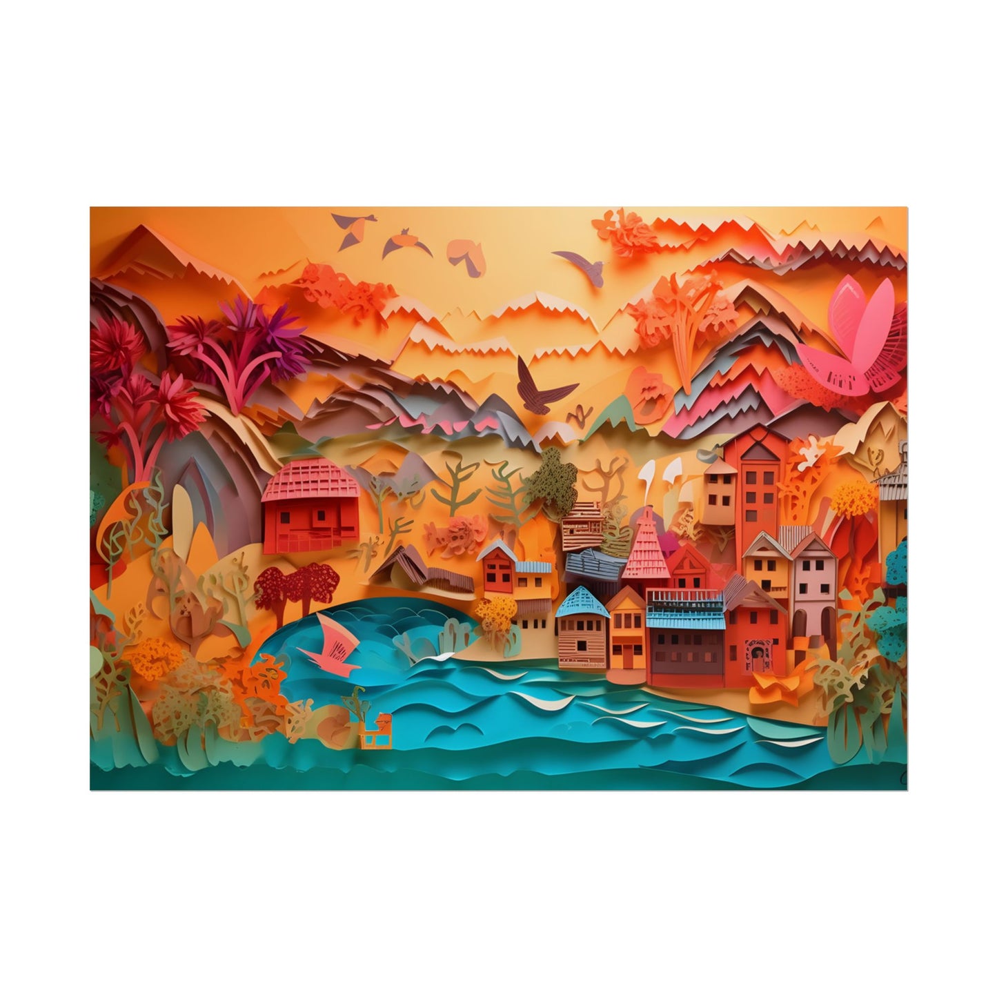 Magical Beach Landscape: Paper Quilling Artwork - Poster