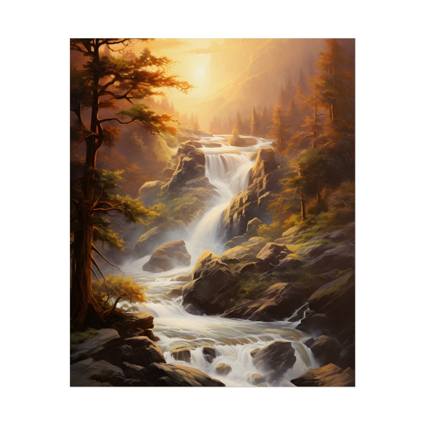 Breathtaking Waterfall: Oil Painting Artwork - Poster