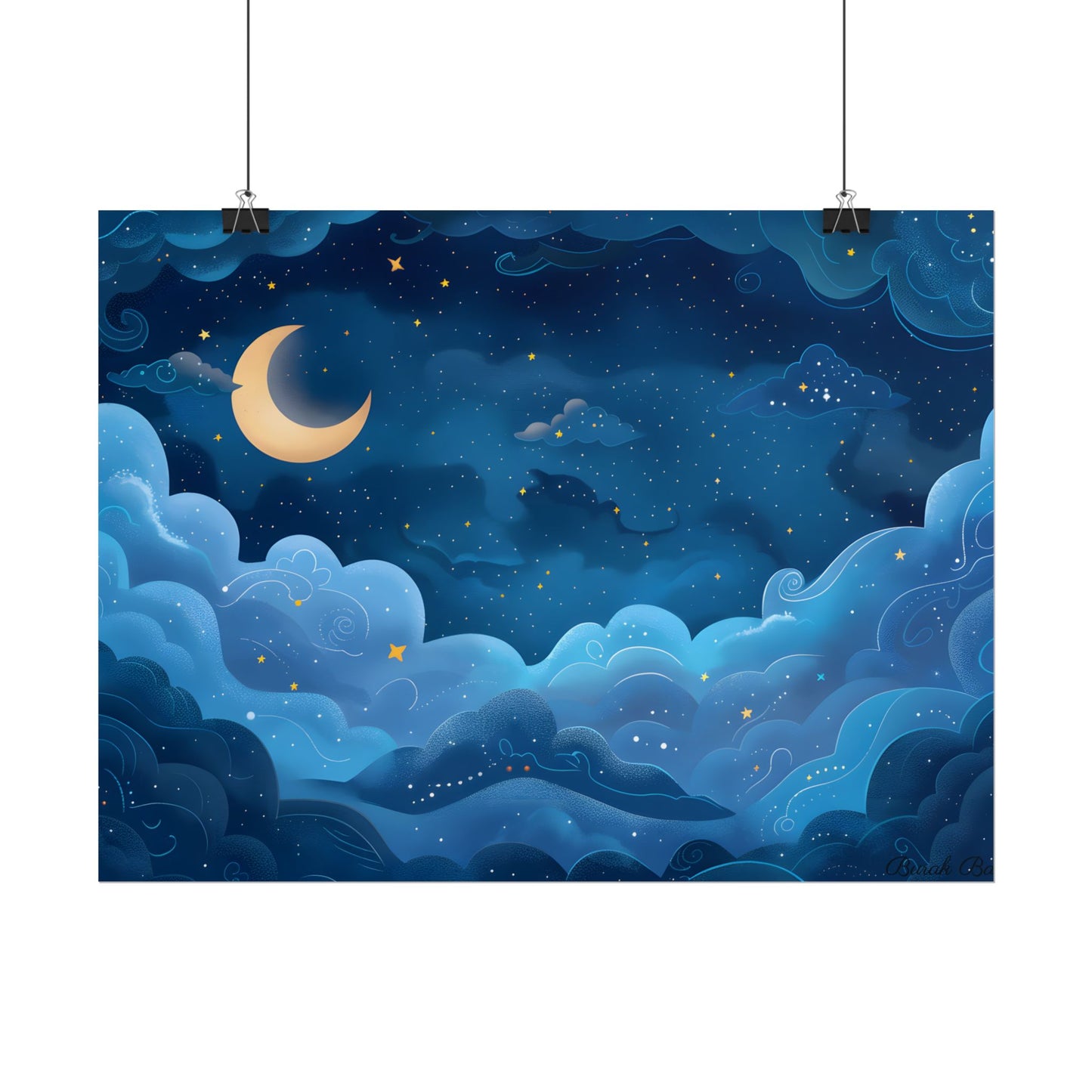 Whispers of a Whimsical Night Sky: Dreamy Celestial Artwork - Poster