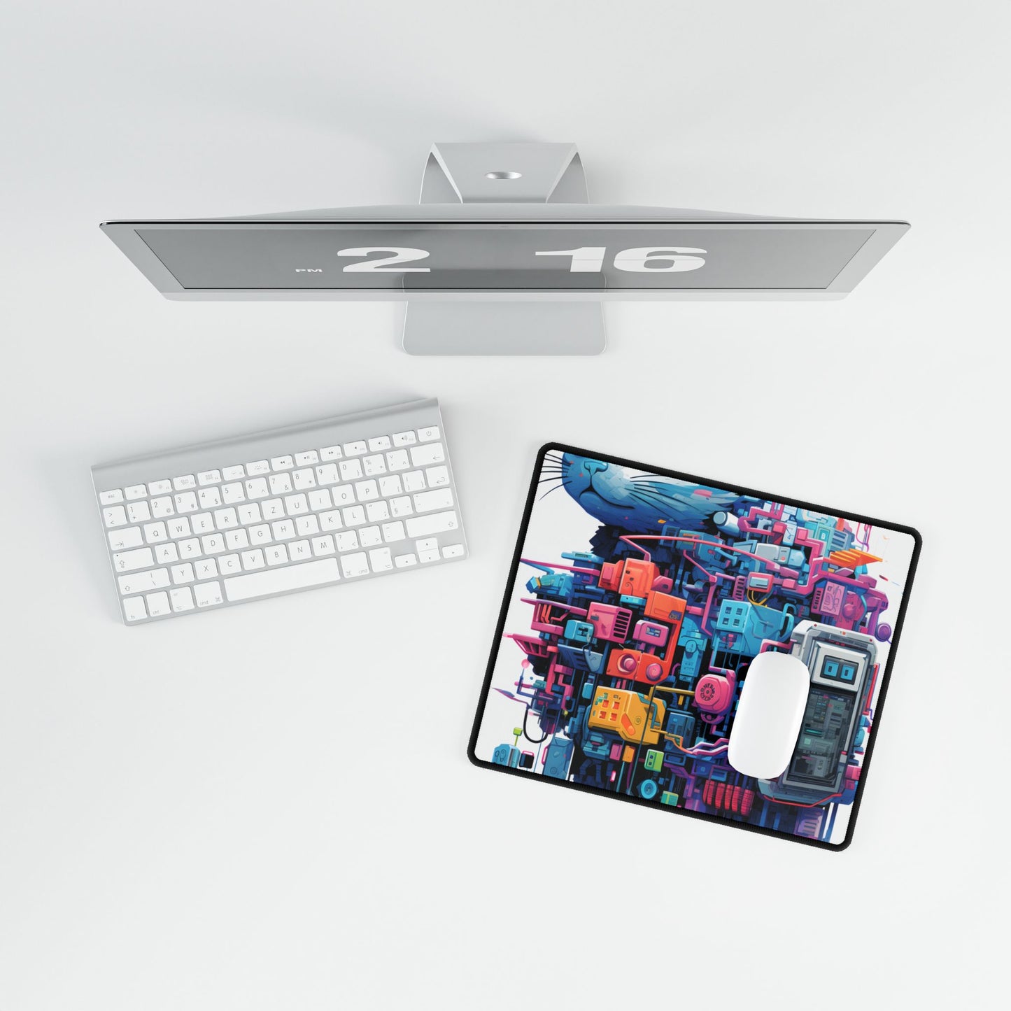 Whimsical Pixelated Cyber Pet: Retro-Style Digital Art - Desk Mat