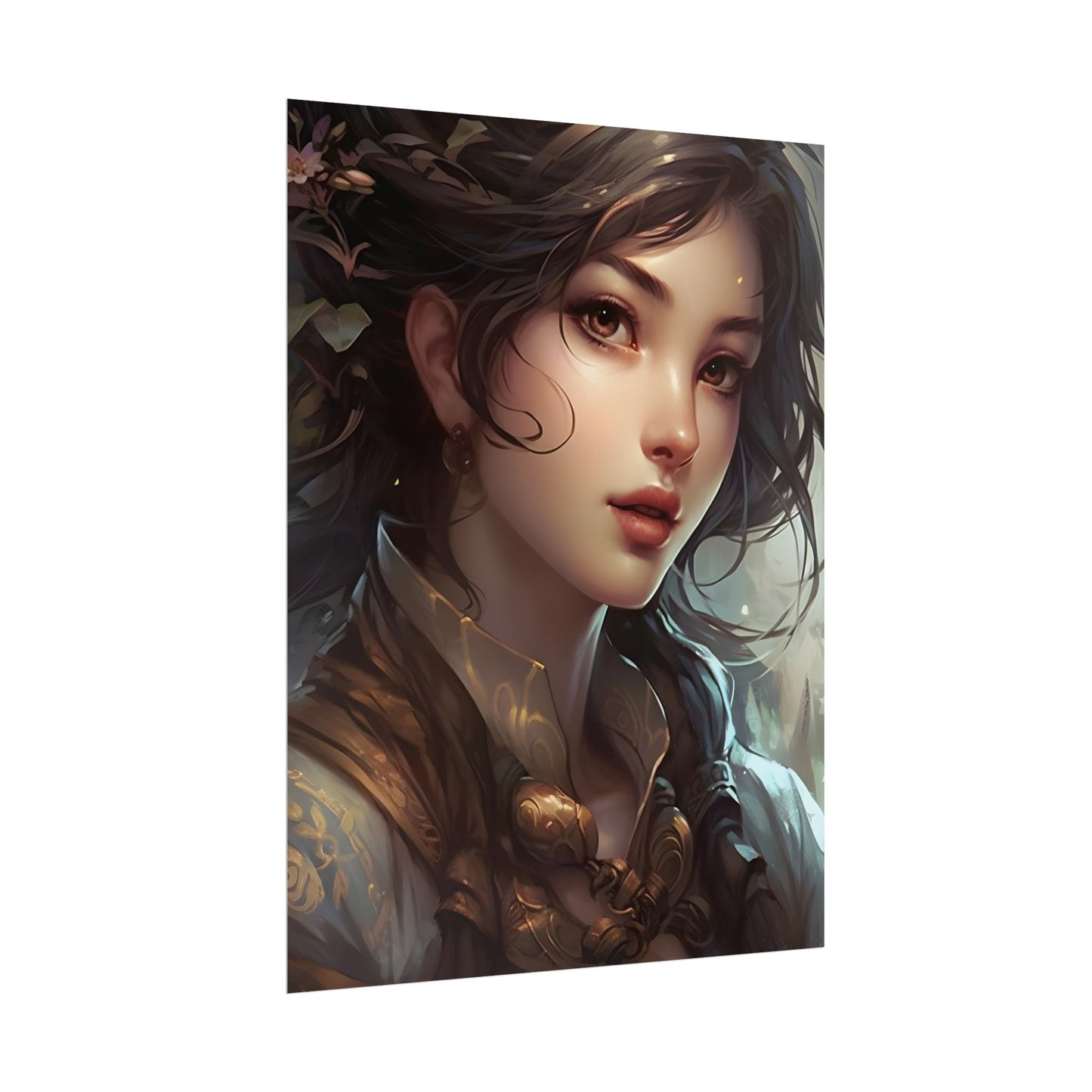 Astonishing Brunette Portrait: Elegant Digital Artwork - Poster