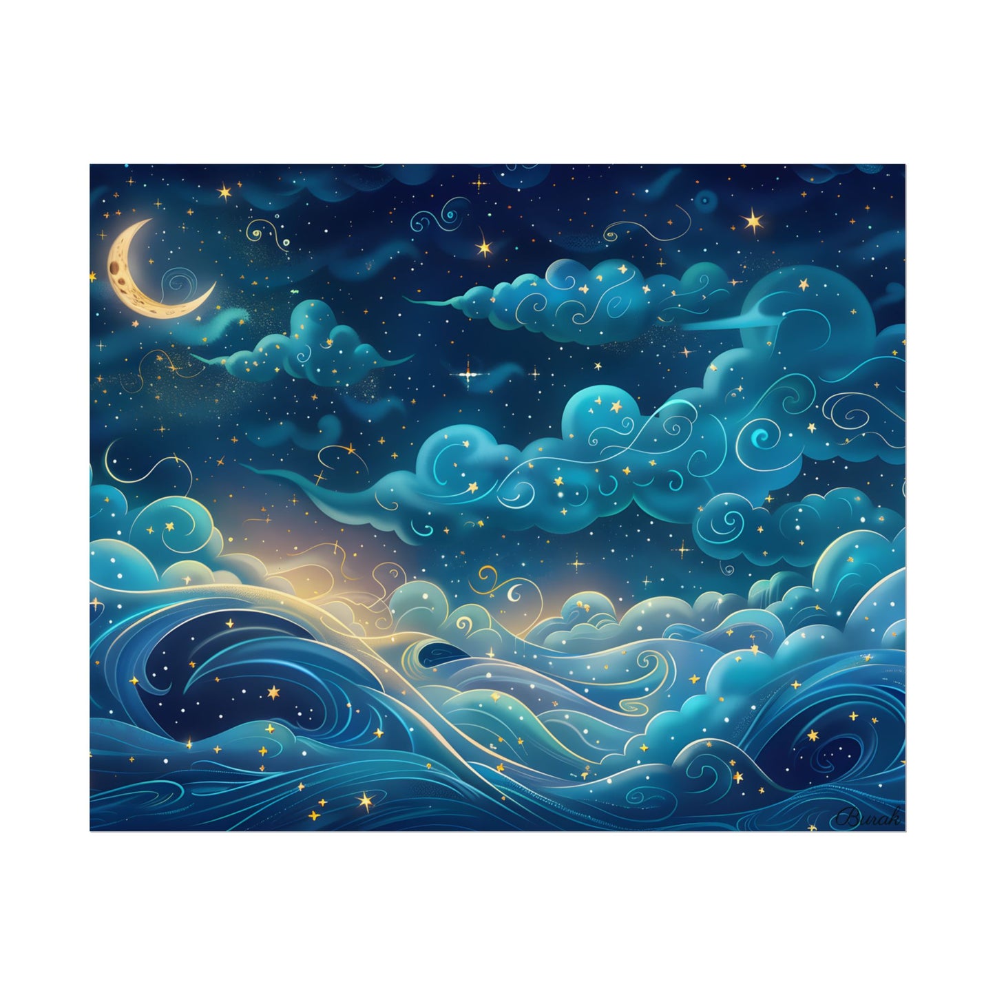 Twinkling Stellar Night Sky: Whimsical Dreamy Artwork - Poster