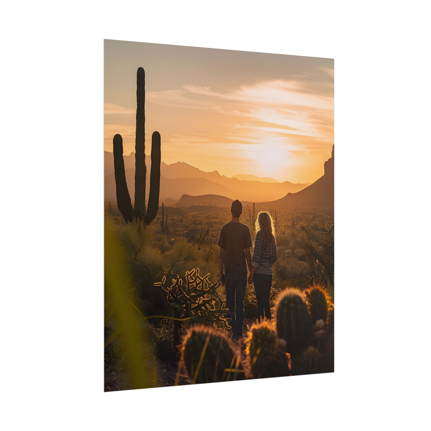 Serene Desert Sunset: Intimate Connection Digital Art - Poster