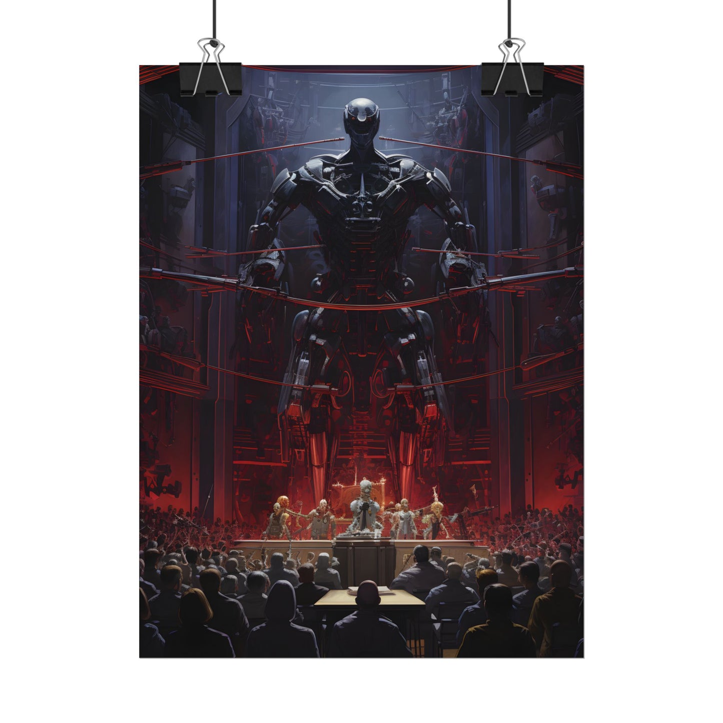 Robot Orchestra: Modern Concert Hall Scene Art - Poster
