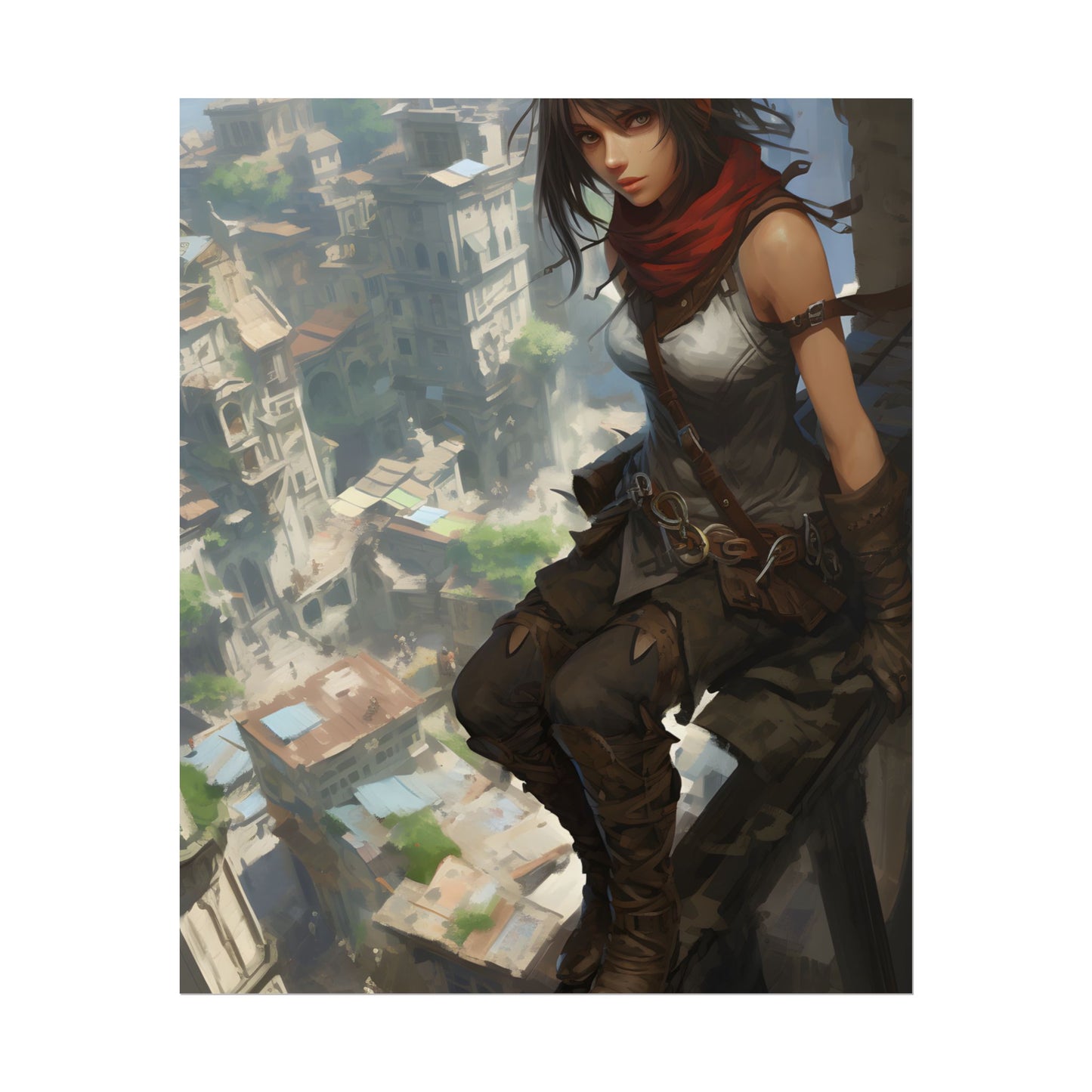 Anime Fantasy Bird's Eye View: White Feathers Digital Art - Poster
