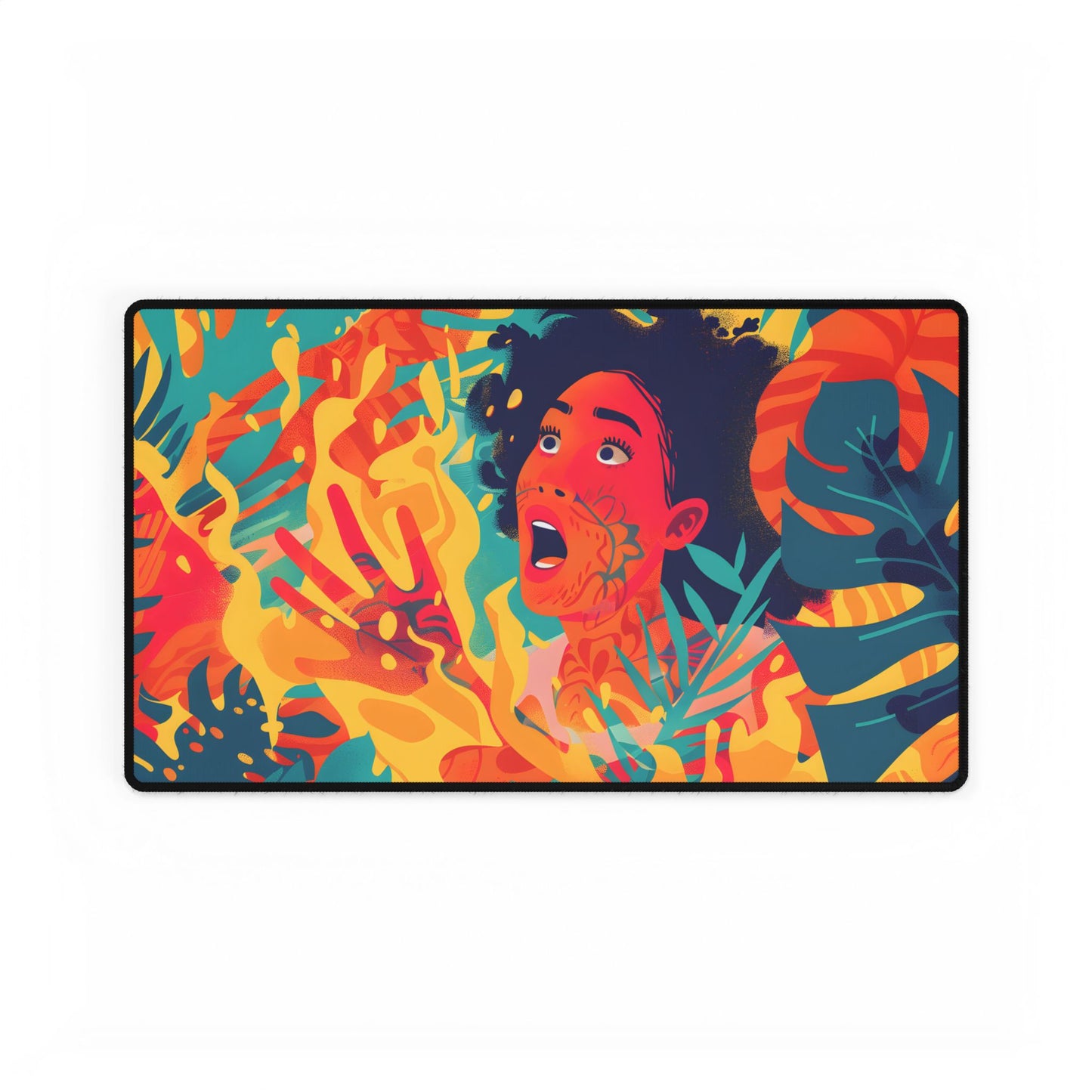 Whimsical Plant Illustration: Digital Cartoon Art - Desk Mat
