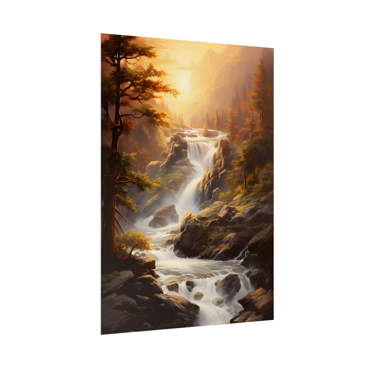 Breathtaking Waterfall: Oil Painting Artwork - Poster